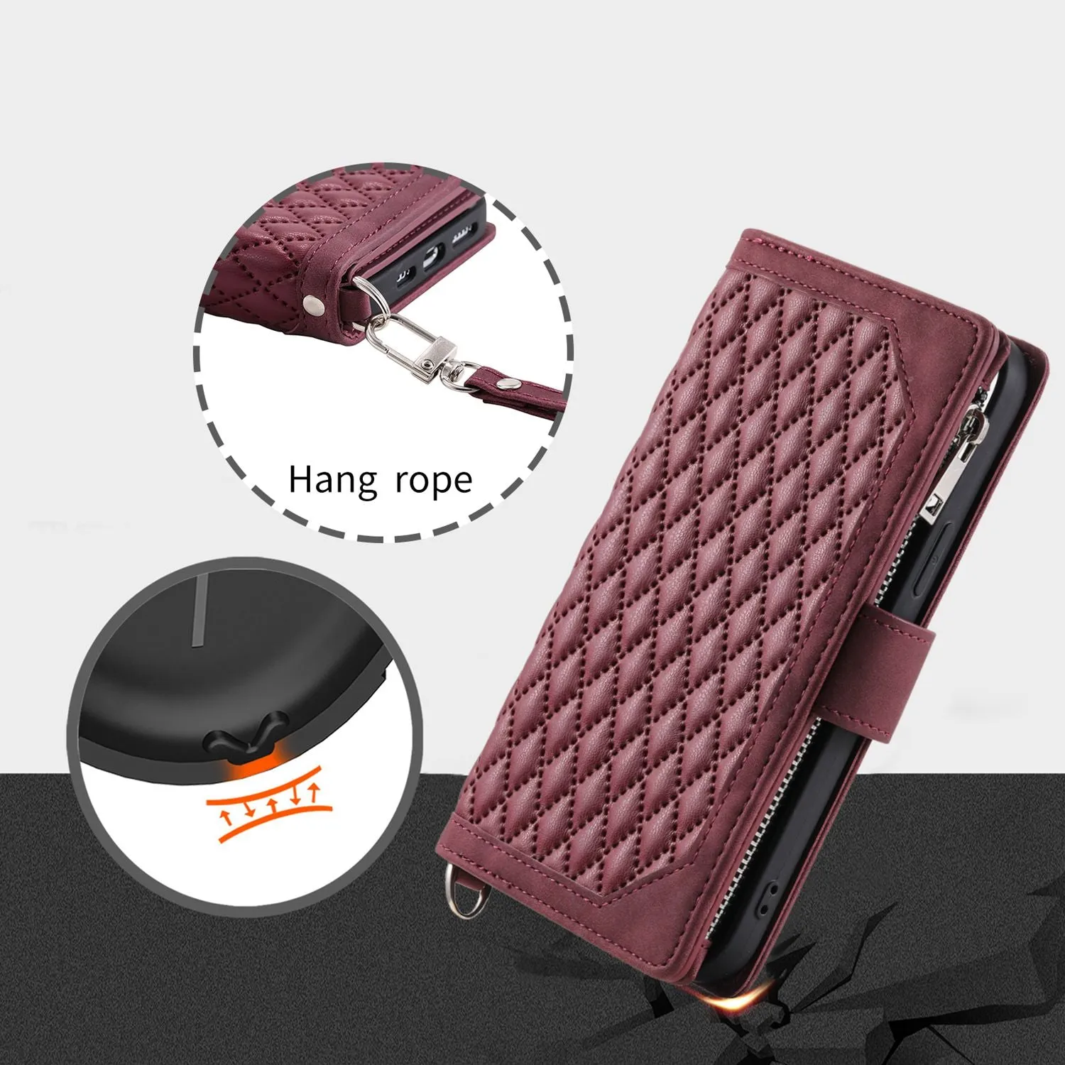 005 Style for iPhone SE (2022) / (2020) / 7 / 8 4.7 inch Rhombus Texture Leather Stand Case with Strap, Zipper Pocket Wallet Protective Phone Cover