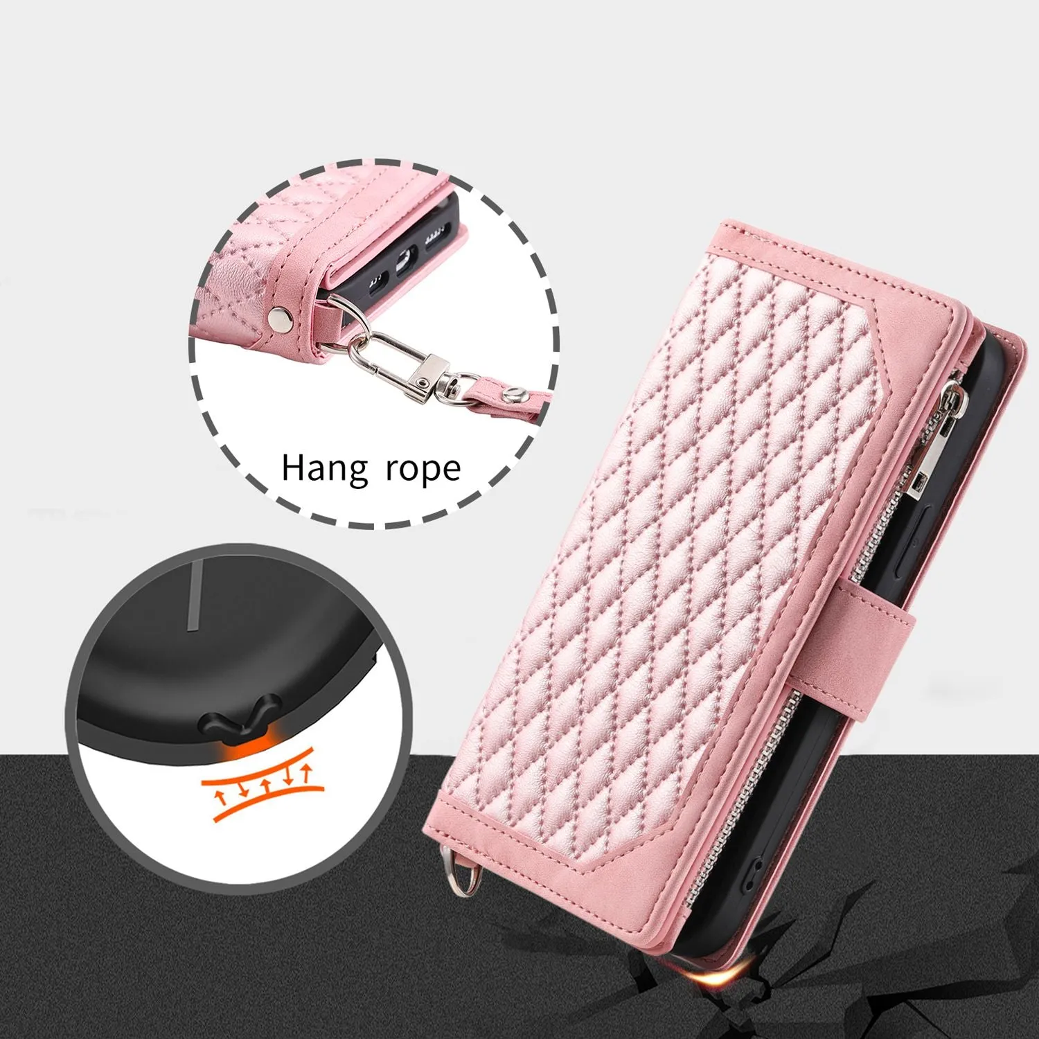 005 Style for iPhone SE (2022) / (2020) / 7 / 8 4.7 inch Rhombus Texture Leather Stand Case with Strap, Zipper Pocket Wallet Protective Phone Cover