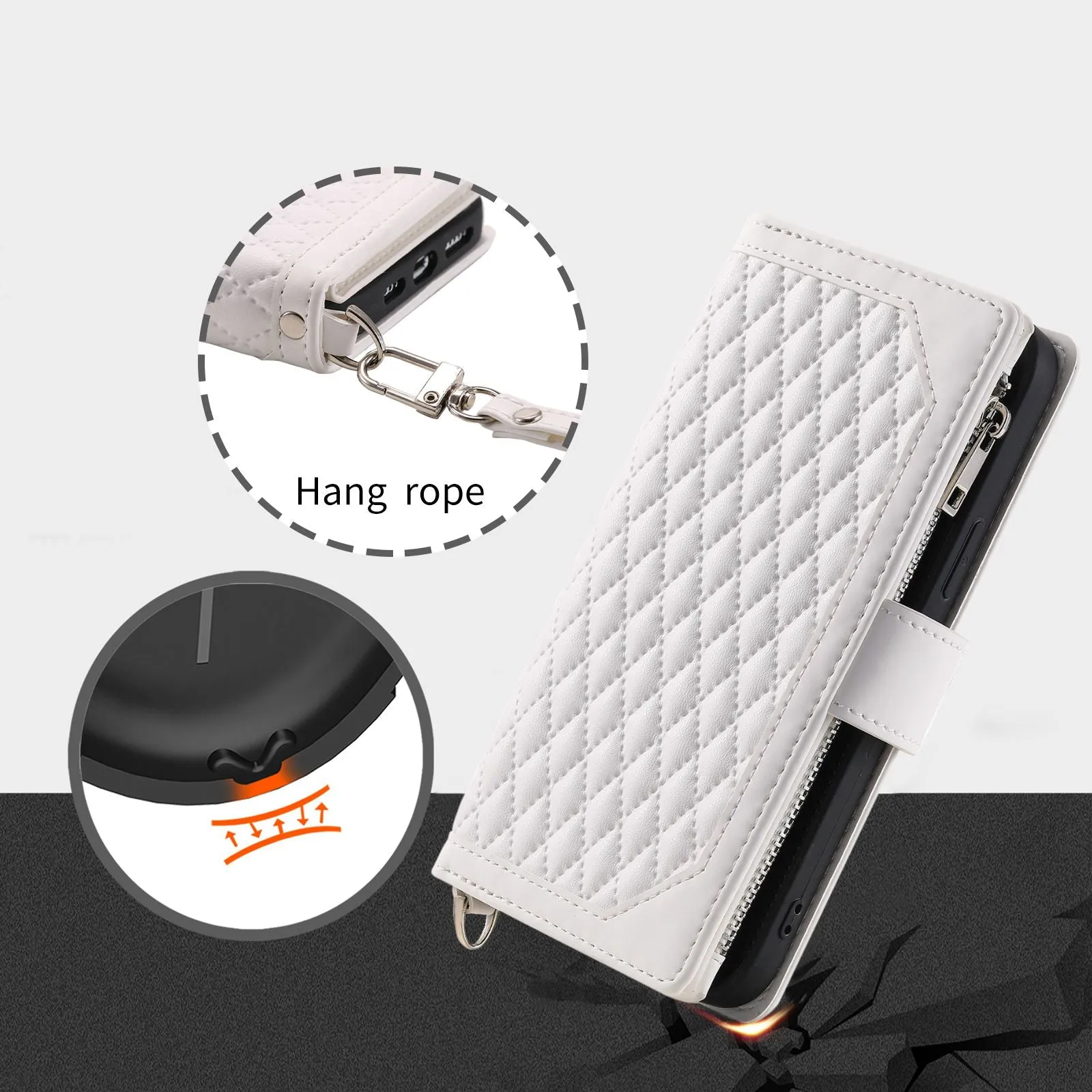 005 Style Phone Protective Cover for Samsung Galaxy A53 5G, Rhombus Texture PU Leather Zipper Pocket Stand Wallet Case with Wrist Strap