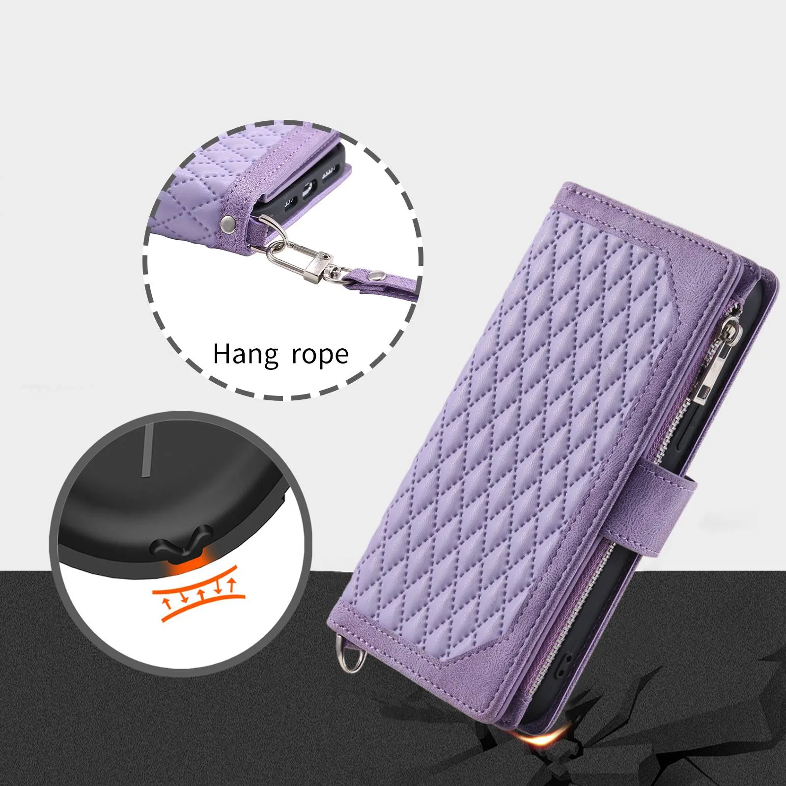 005 Style Phone Protective Cover for Samsung Galaxy A53 5G, Rhombus Texture PU Leather Zipper Pocket Stand Wallet Case with Wrist Strap