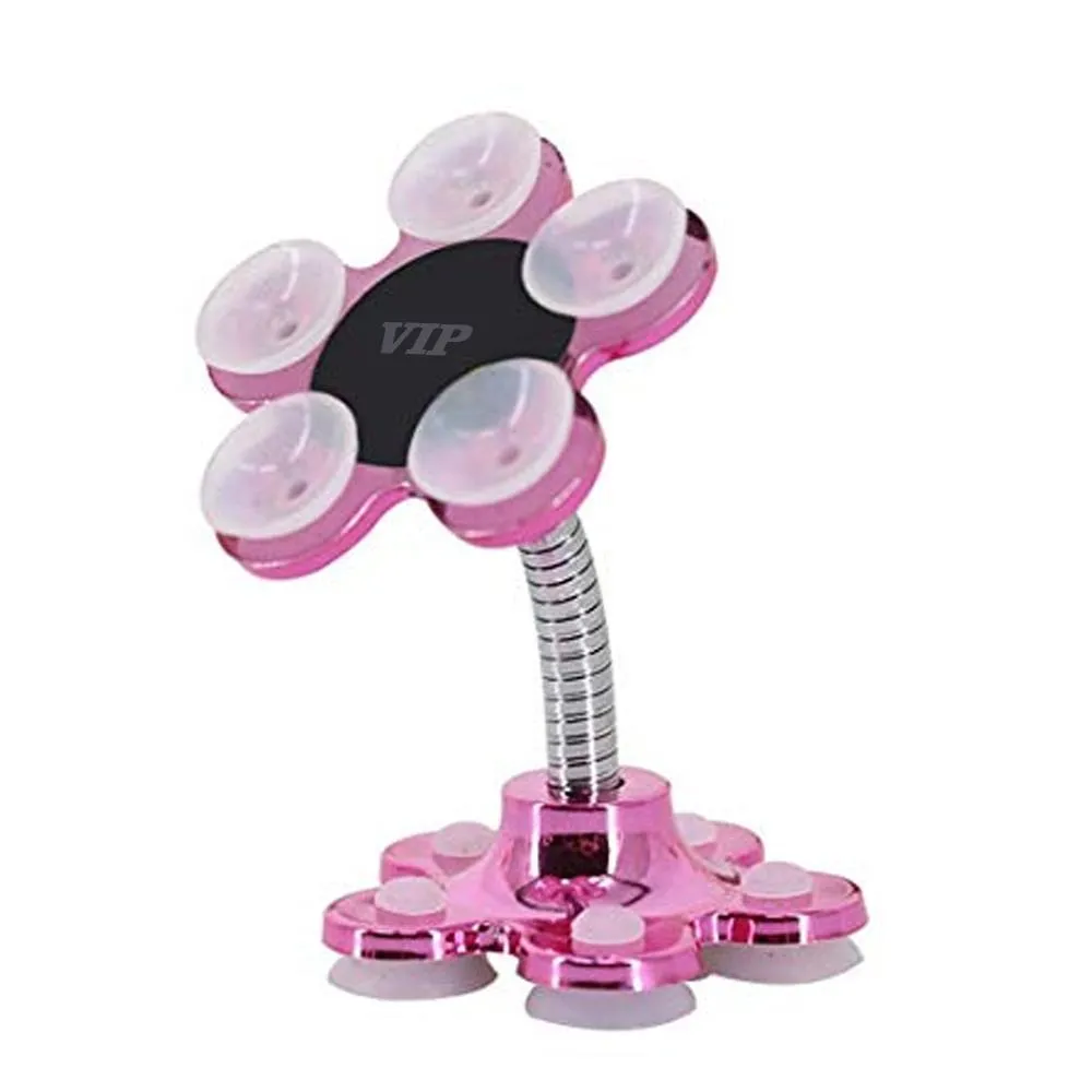 0637 -360 Rotatable Flower Shape Cellphone Holder Car & Mount Sucker Stand (Multicolored With Box))