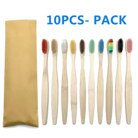 10 Pieces Bamboo Toothbrush in different colors with Soft Bristles