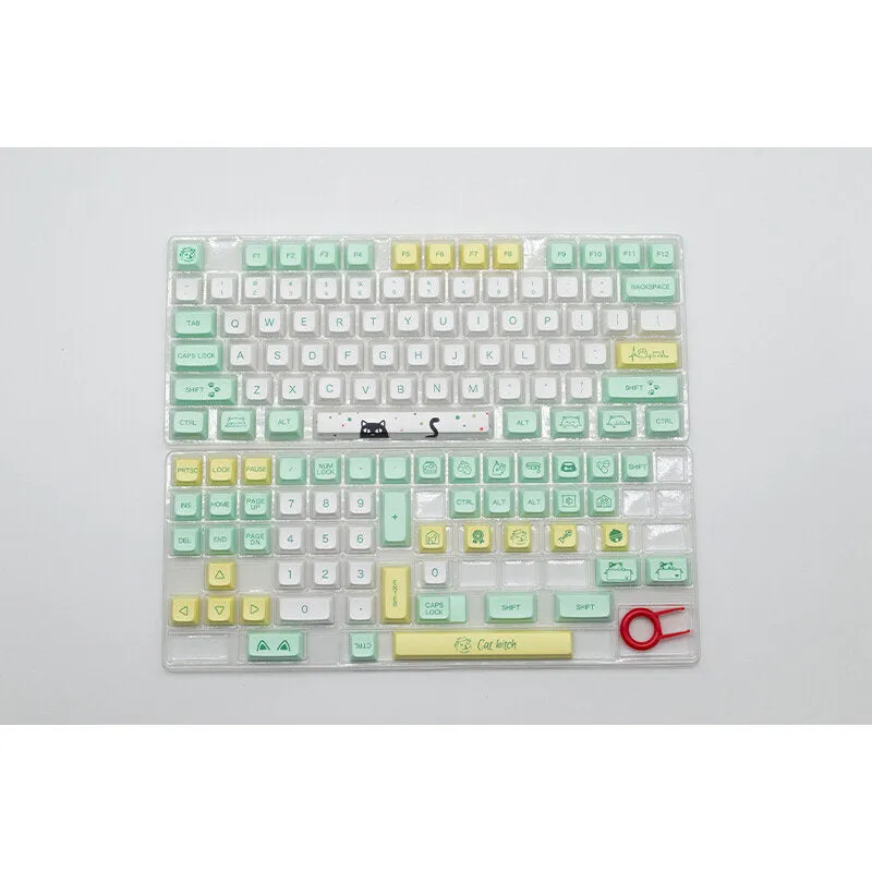 133 Keys Green Meow PBT Keycap Set XDA Profile Sublimation Keycaps for Mechanical Keyboards