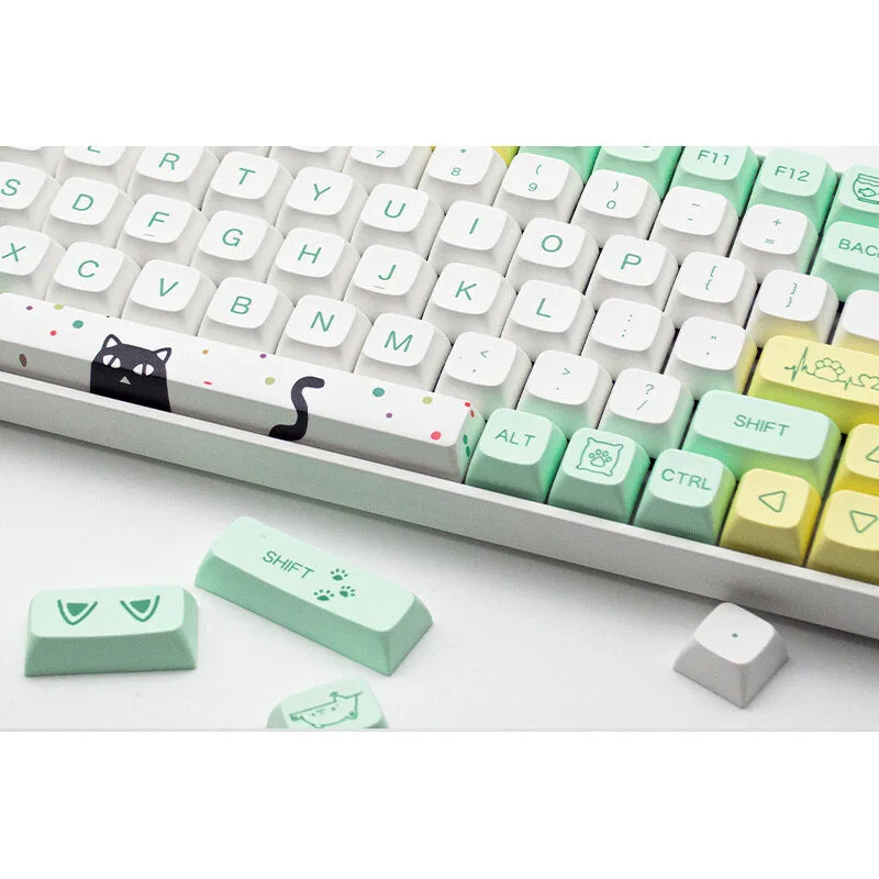 133 Keys Green Meow PBT Keycap Set XDA Profile Sublimation Keycaps for Mechanical Keyboards