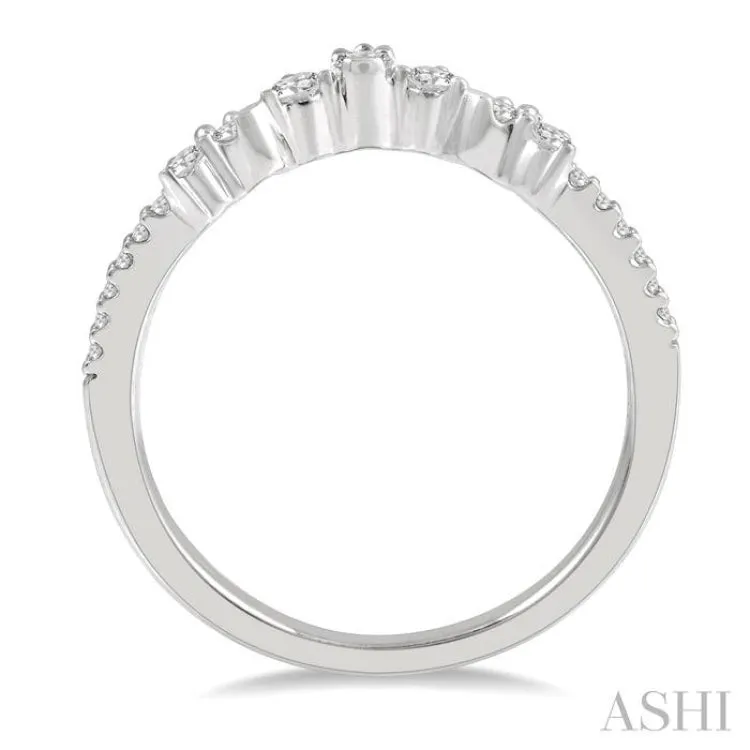 1/4 ctw Alternating Marquise and Circular Mount Round Cut Diamond Curved Wedding Band in 14K White Gold