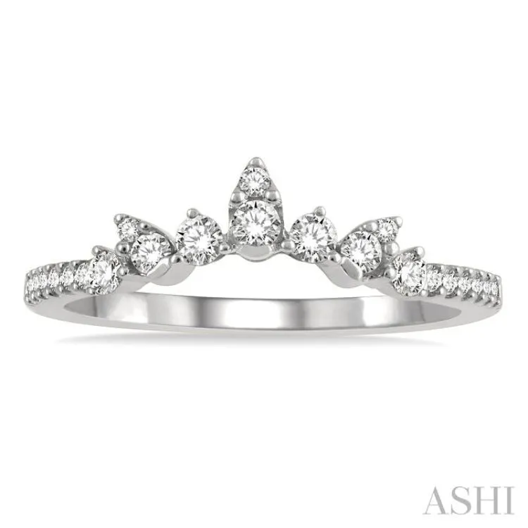 1/4 ctw Alternating Marquise and Circular Mount Round Cut Diamond Curved Wedding Band in 14K White Gold