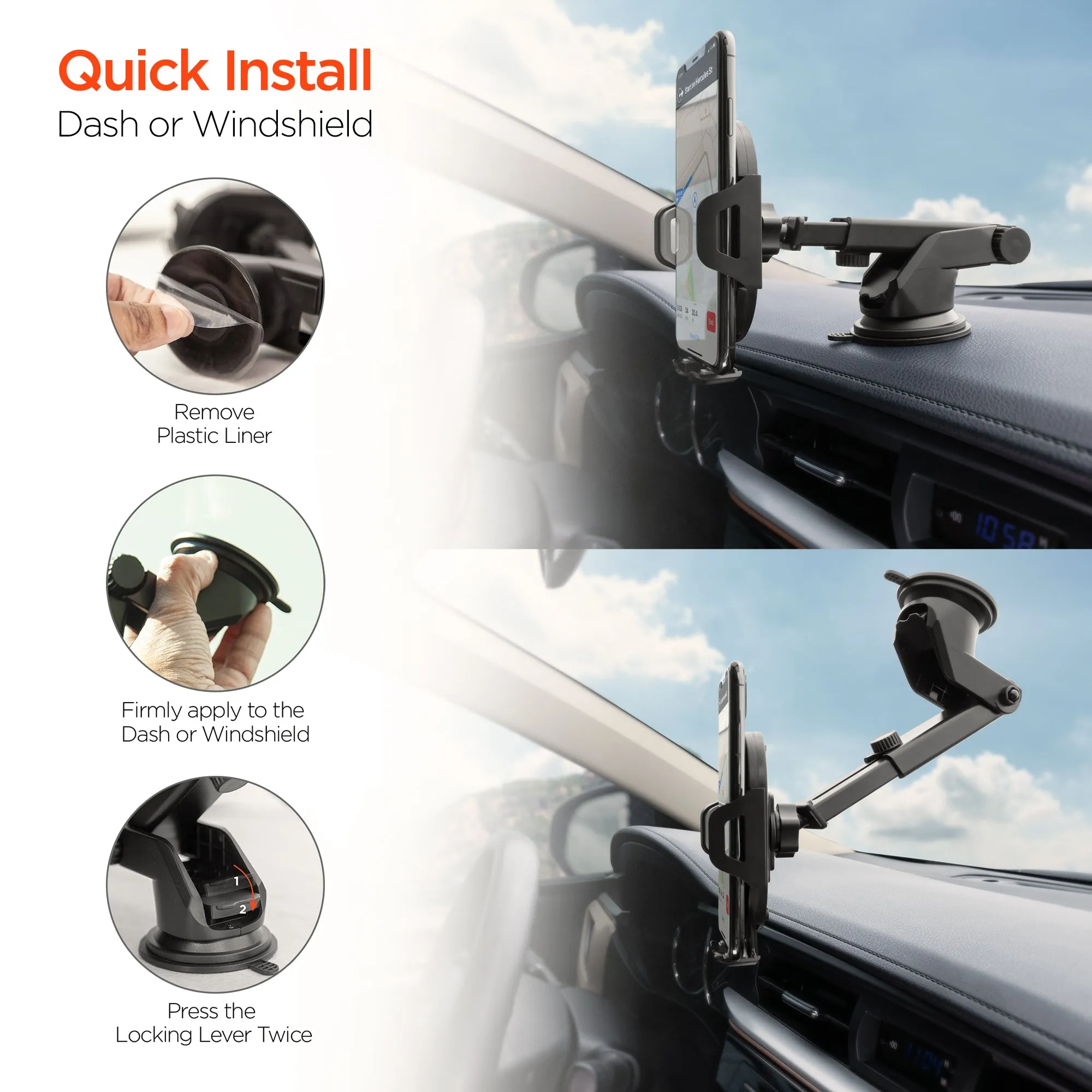 3-in-1 Phone Mount Kit | Vent   Dashboard   Windshield | Black