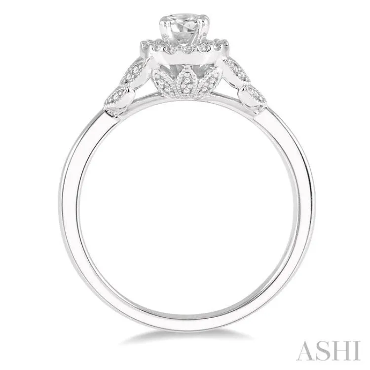 3/8 Ctw Entwined Round Shape Diamond Engagement Ring with 1/4 Ct Round Cut Center Stone in 14K White Gold