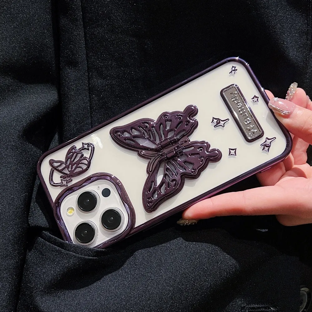 3D Electroplated Butterfly Folding Stand Embossed Phone Cover - iPhone 13 Pro