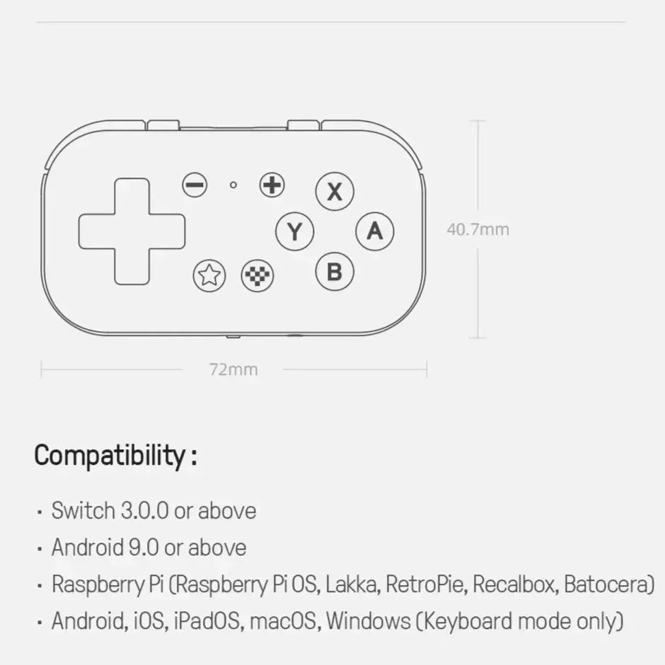 8BitDo Micro Bluetooth Gamepad: For Switch, Pi, Win, iOS, macOS, Android