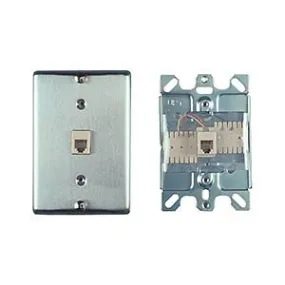 Allen Tel AT630B-6 Wall Phone Outlet Jack, Stainless Steel, 6-Position, 6-Conductor