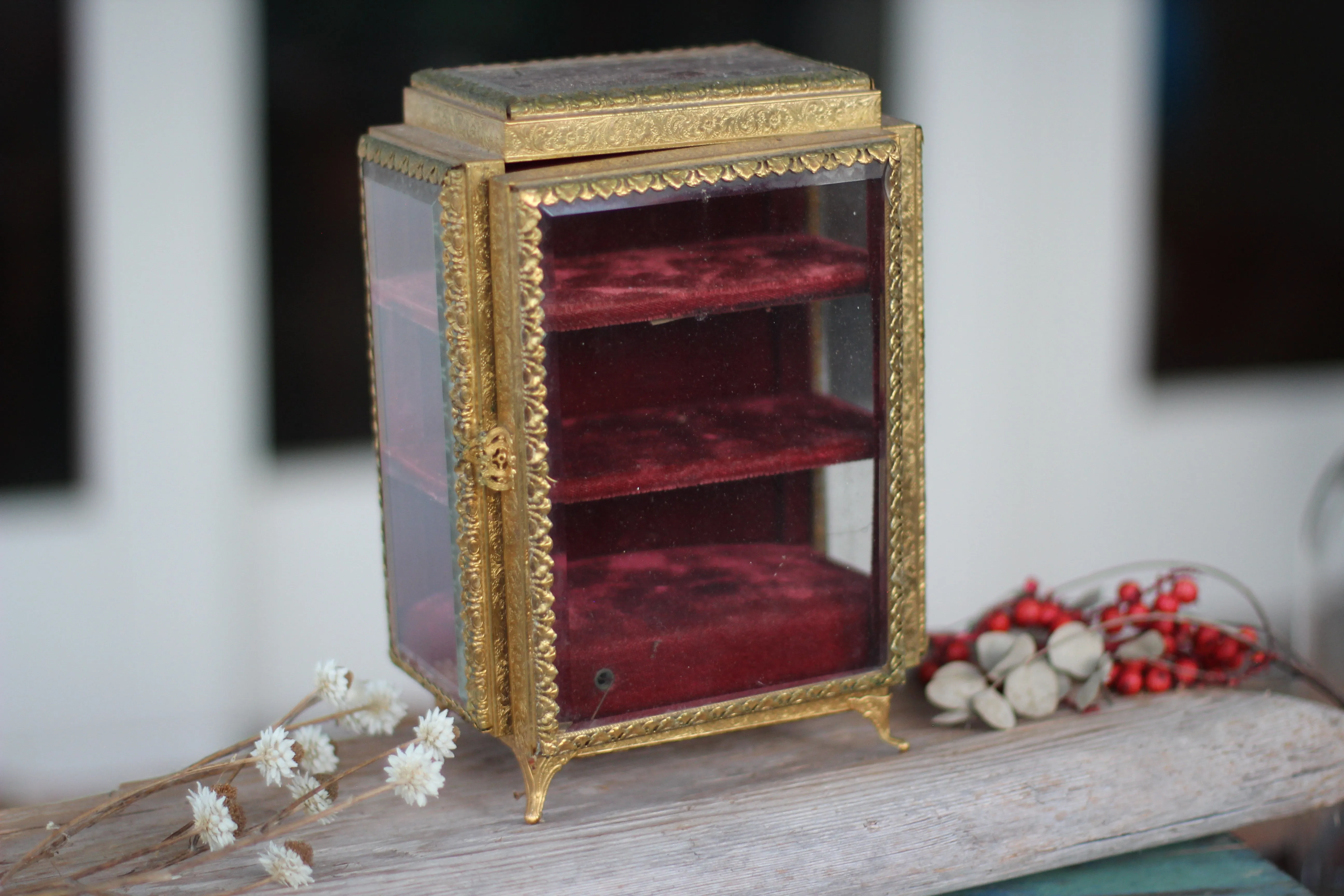 Antique 3 Tiers French Filigree Jewelry Music Box