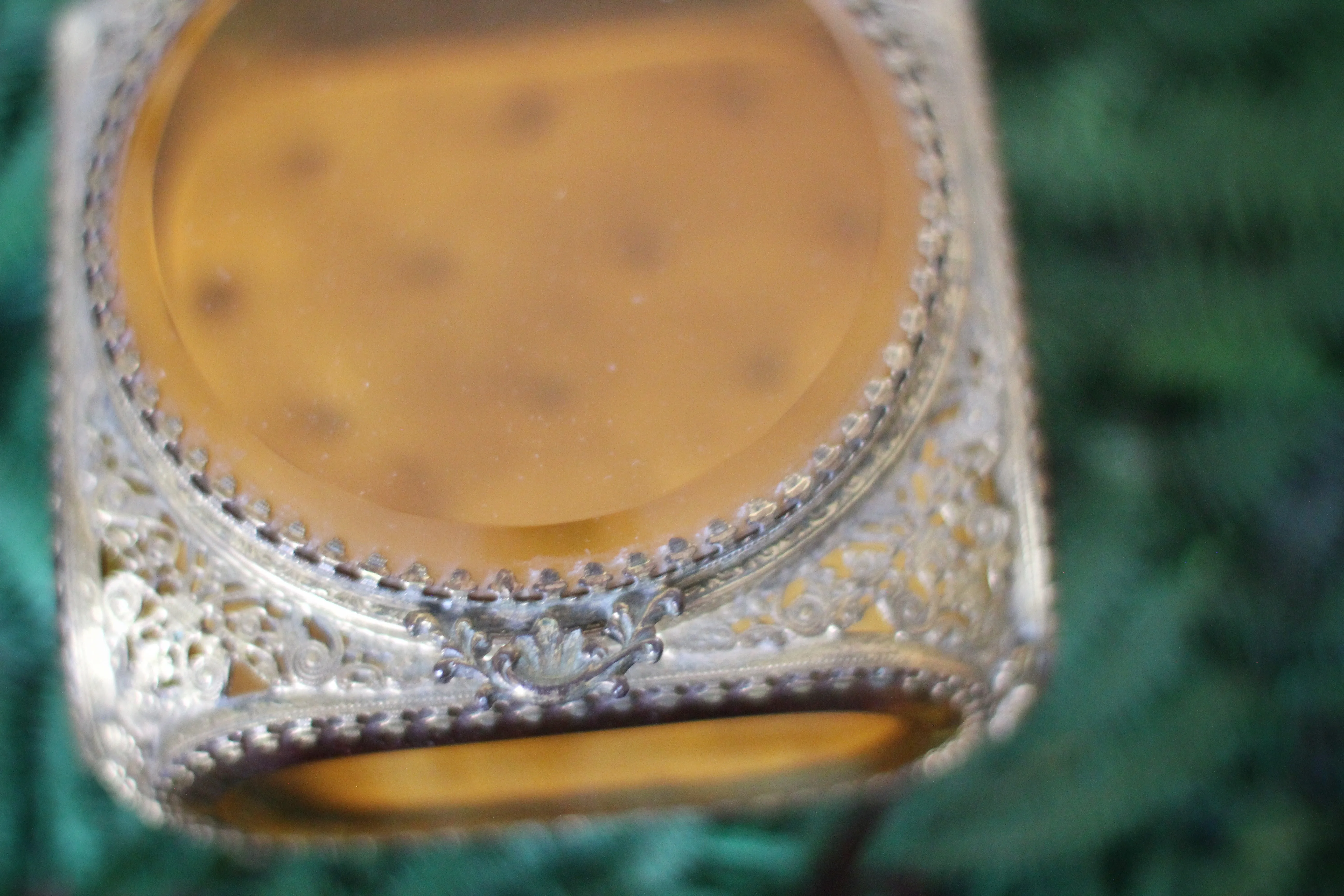 Antique Filigree Amber Glass Jewelry Box