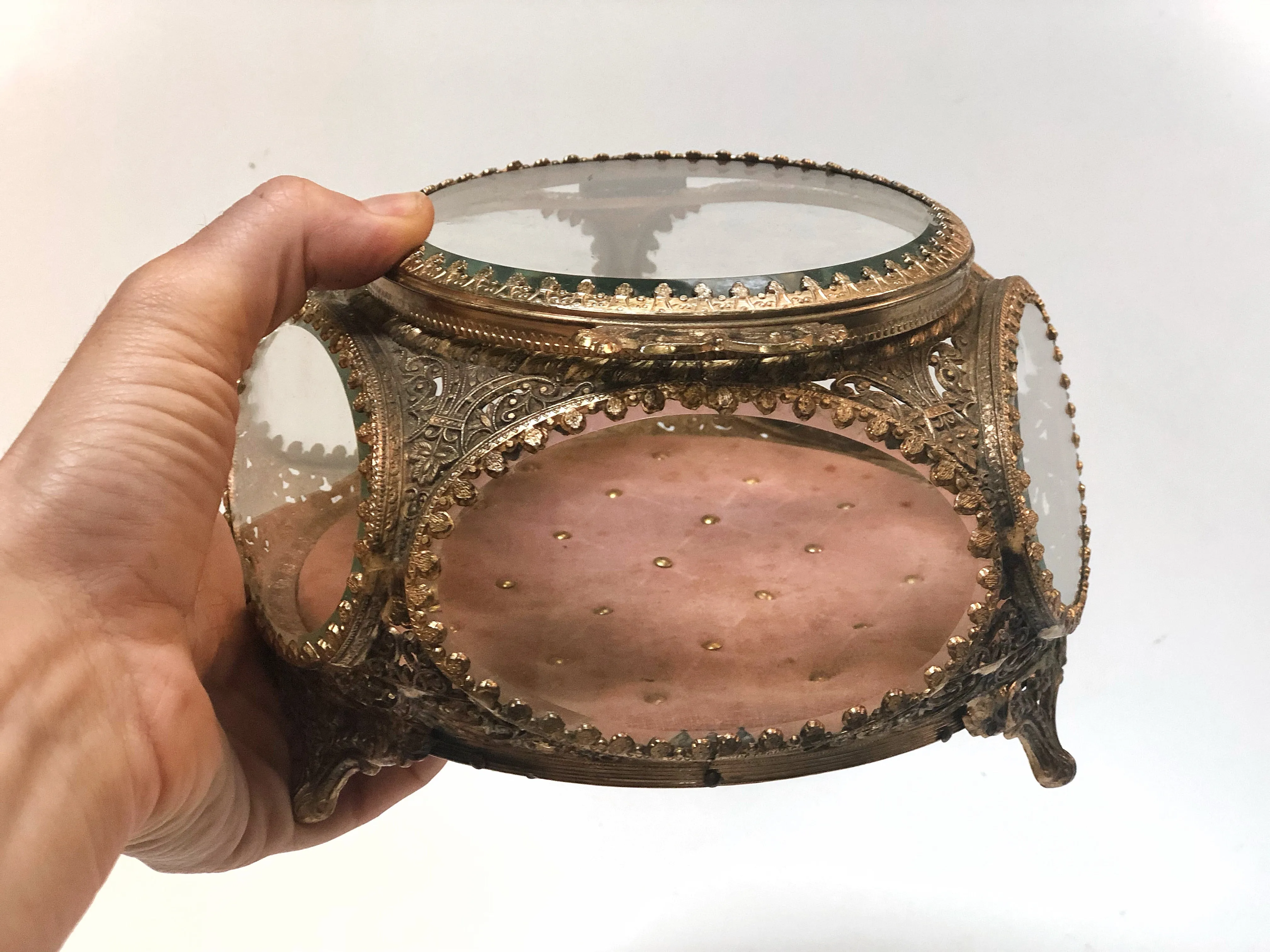 Antique Rose colored Tuft Padding French Victorian Jewelry Box