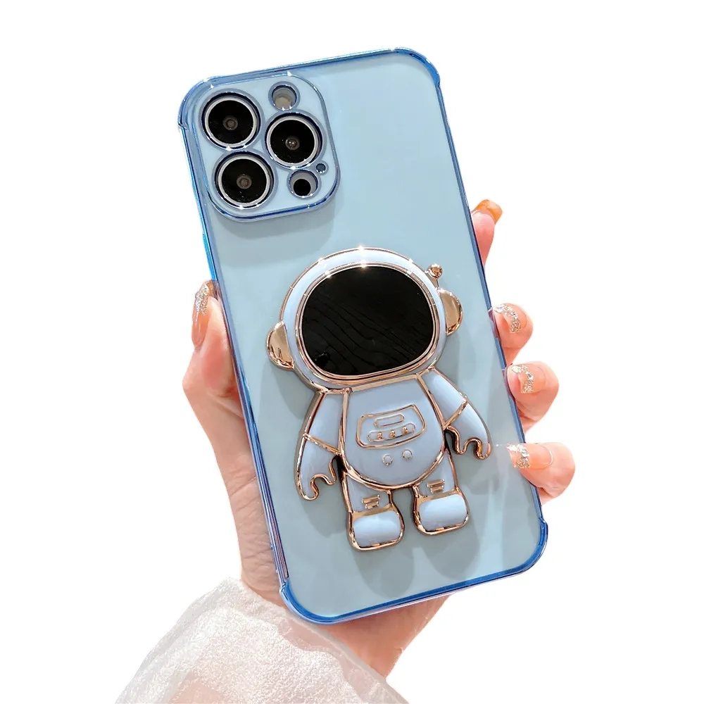 Anymob iPhone Case Blue Astronaut Folding Stand Shockproof Bumper Soft Silicone Cover