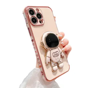 Anymob iPhone Case Glossy Pink Astronaut Folding Stand Mini Soft Phone Back Cover