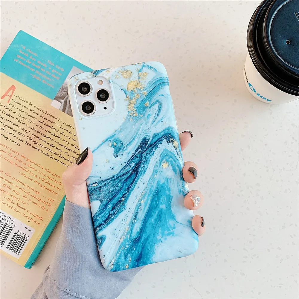 Anymob iPhone Case Ocean Blue Holder Stand Marble Back Silicon Phone Cover