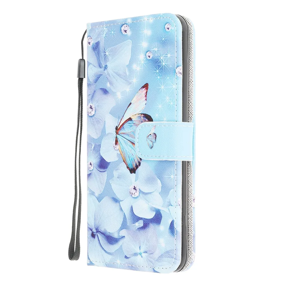 Anymob iPhone Case Sky Blue Butterfly Leather Flip Wallet Cartoon Stand Phone Cases Cover