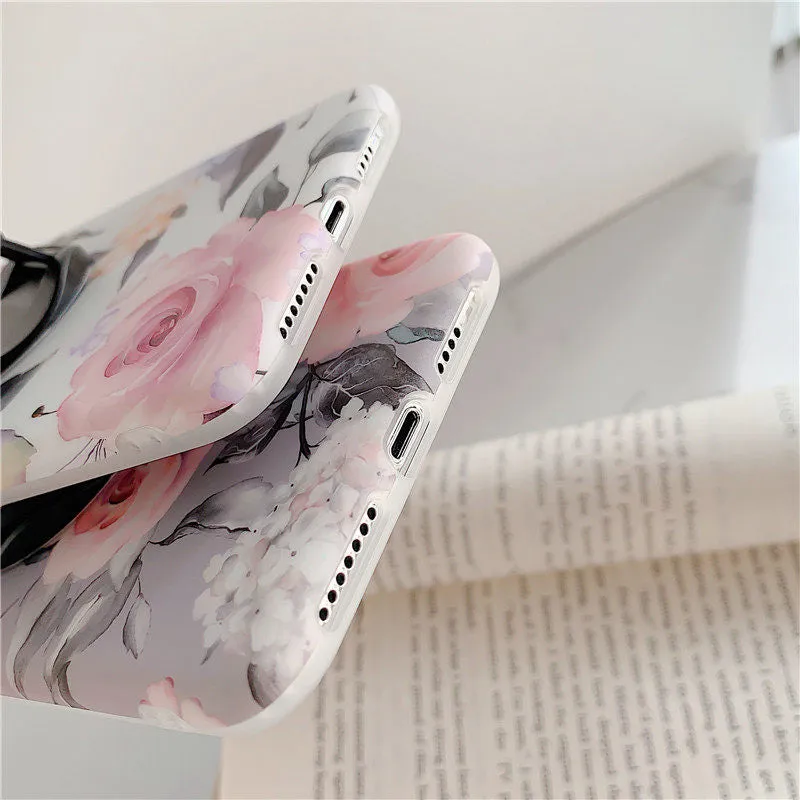 Anymob iPhone Peach Floral Ring Stand Case Back Cover Silicone Phone Cases