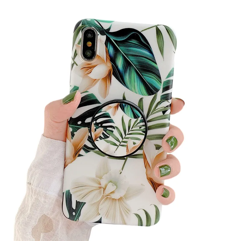 Anymob iPhone White Orchid Ring Stand Case Back Cover Silicone Phone Cases