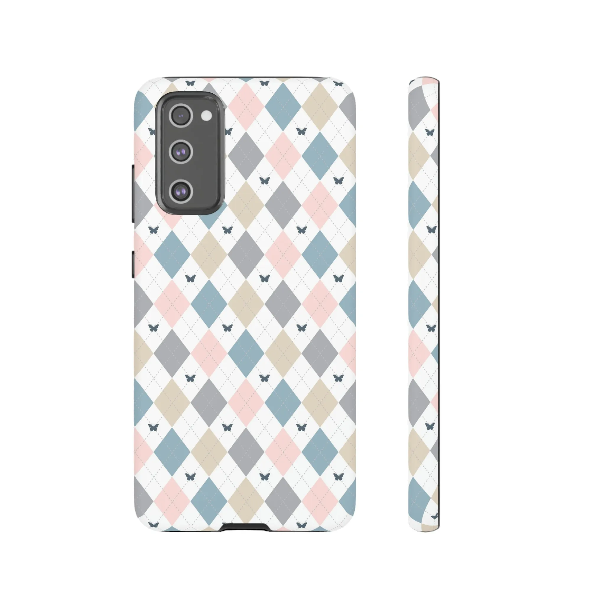 Argyle Pastel Plaid and Butterflies print design Tough Phone Case compatible with a large variety of Samsung models