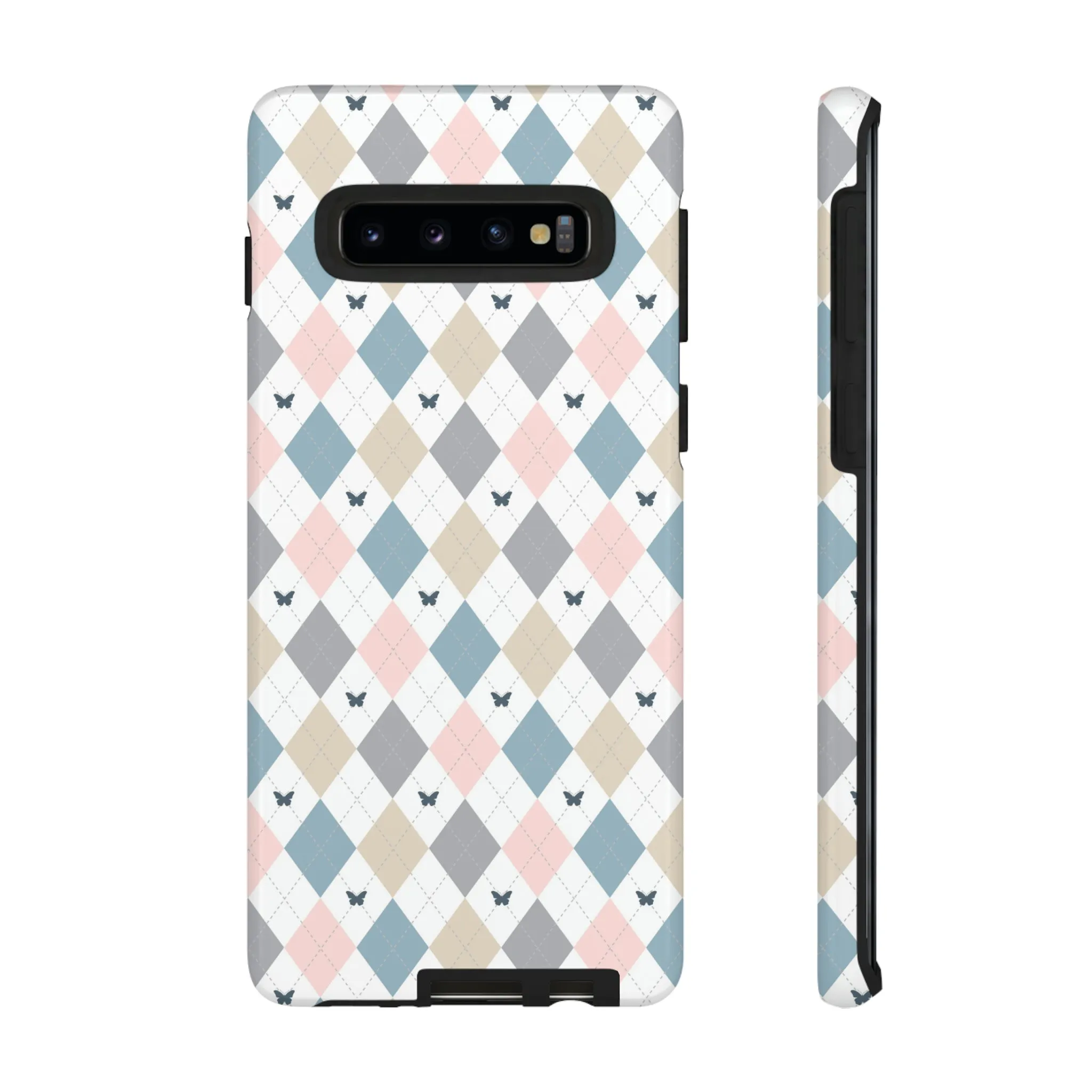 Argyle Pastel Plaid and Butterflies print design Tough Phone Case compatible with a large variety of Samsung models