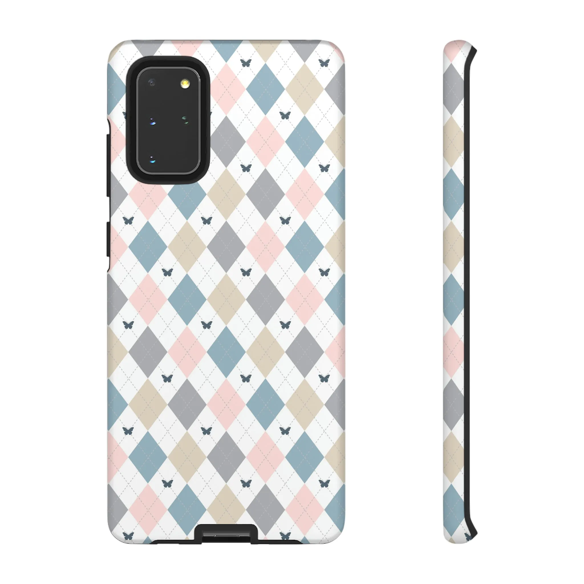 Argyle Pastel Plaid and Butterflies print design Tough Phone Case compatible with a large variety of Samsung models