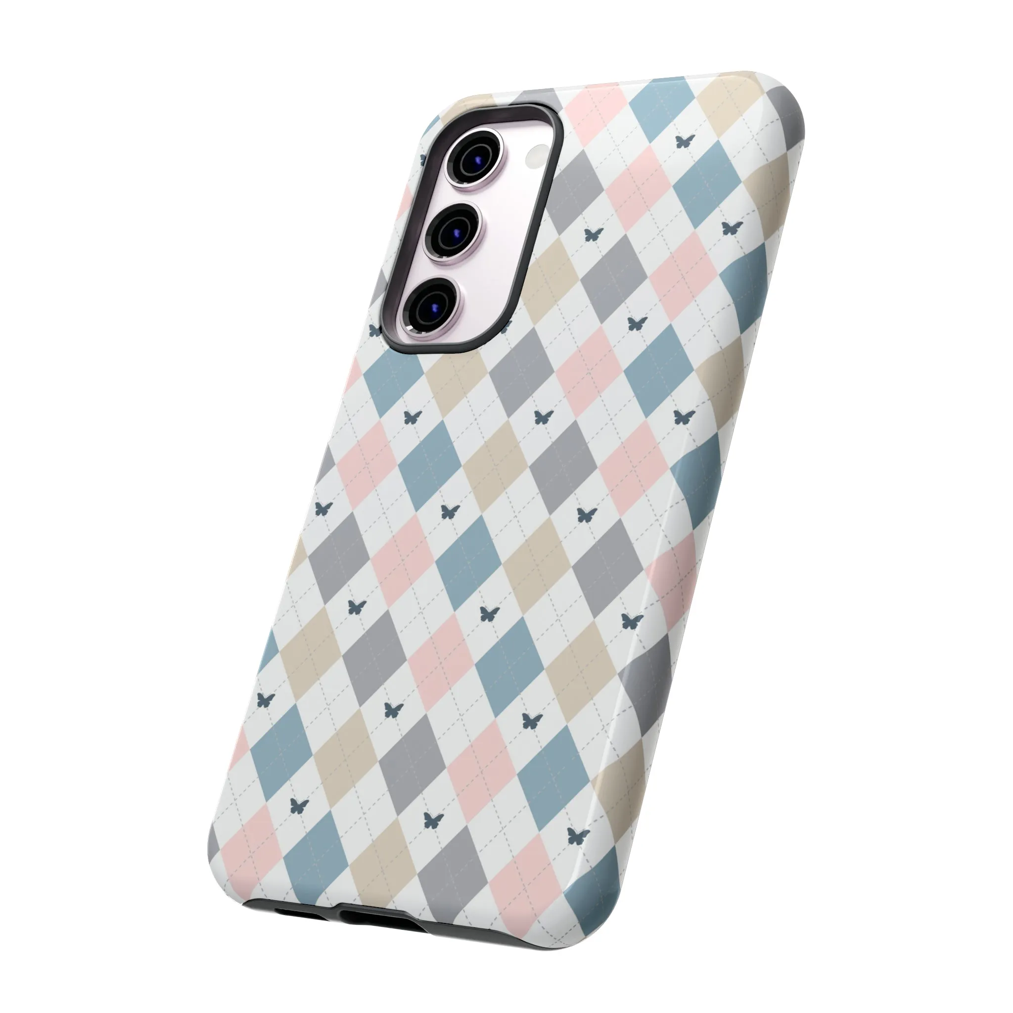 Argyle Pastel Plaid and Butterflies print design Tough Phone Case compatible with a large variety of Samsung models