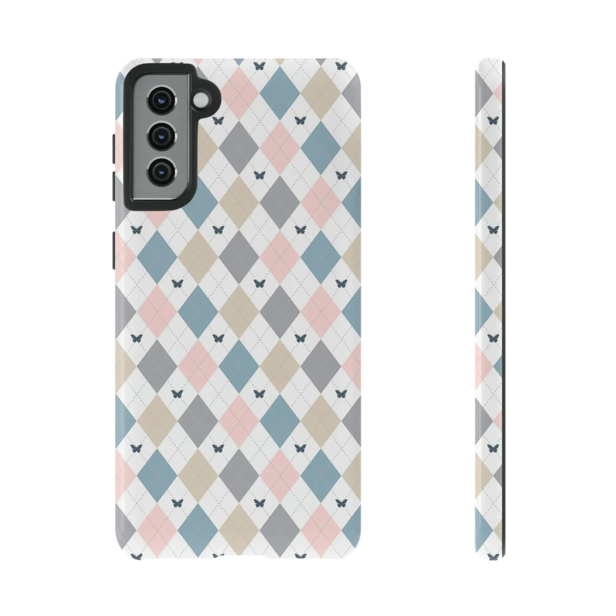 Argyle Pastel Plaid and Butterflies print design Tough Phone Case compatible with a large variety of Samsung models