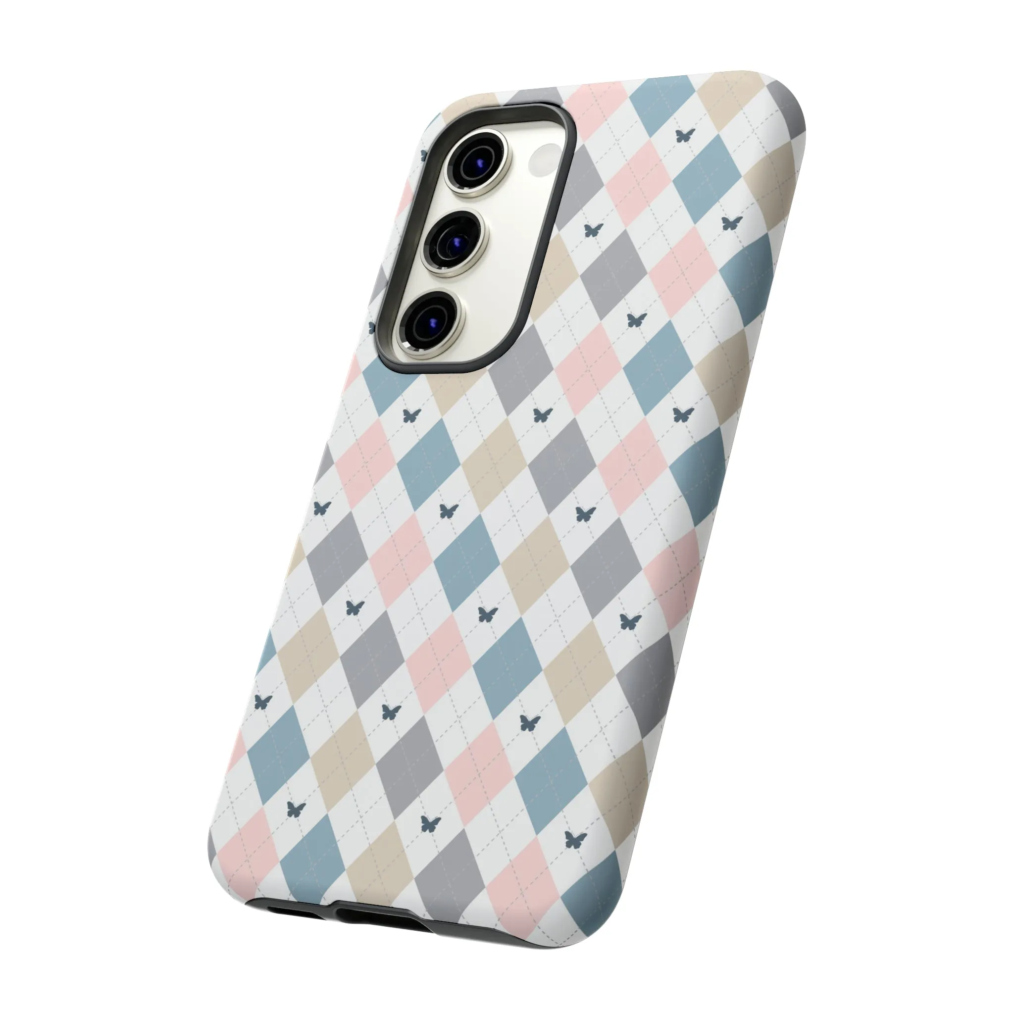 Argyle Pastel Plaid and Butterflies print design Tough Phone Case compatible with a large variety of Samsung models