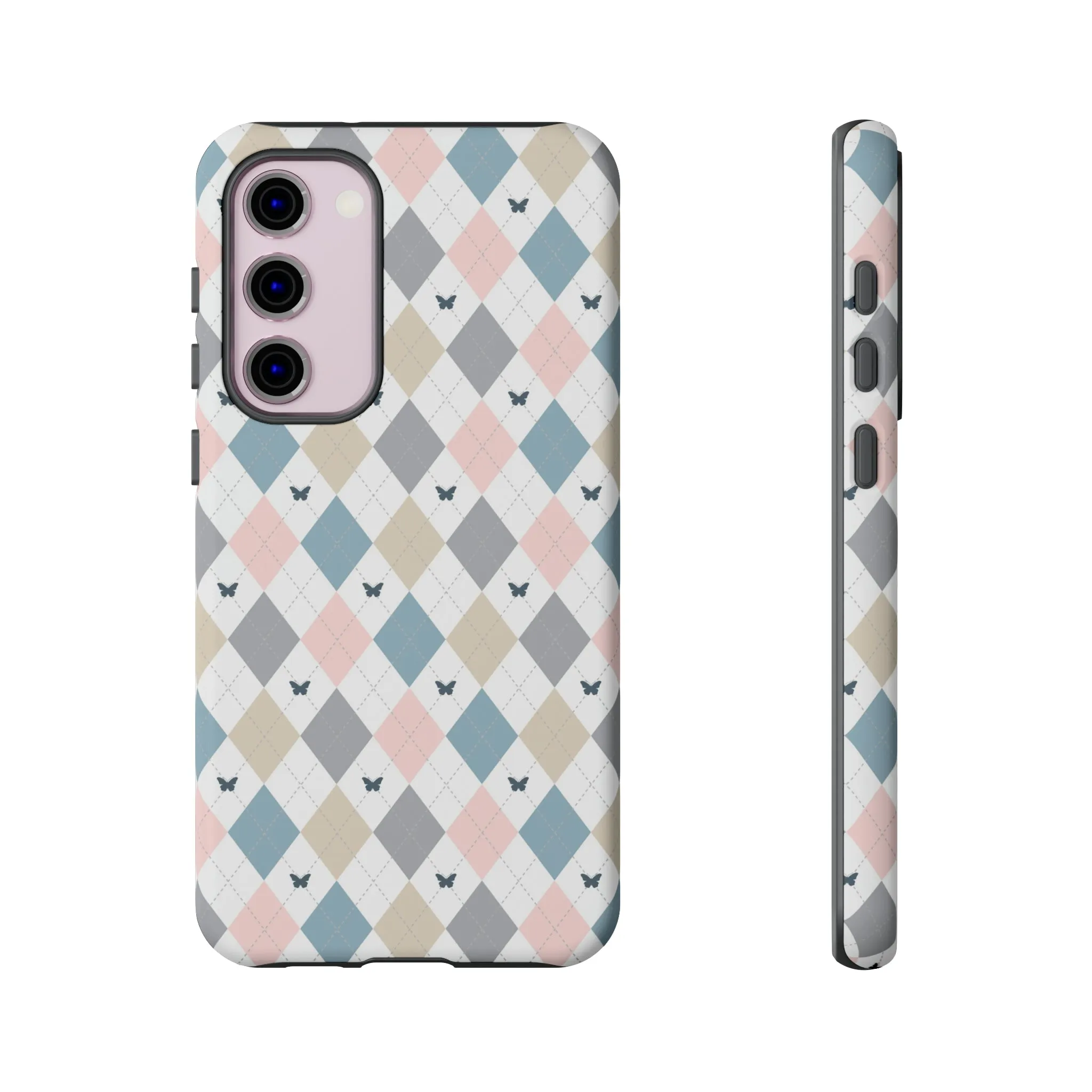 Argyle Pastel Plaid and Butterflies print design Tough Phone Case compatible with a large variety of Samsung models