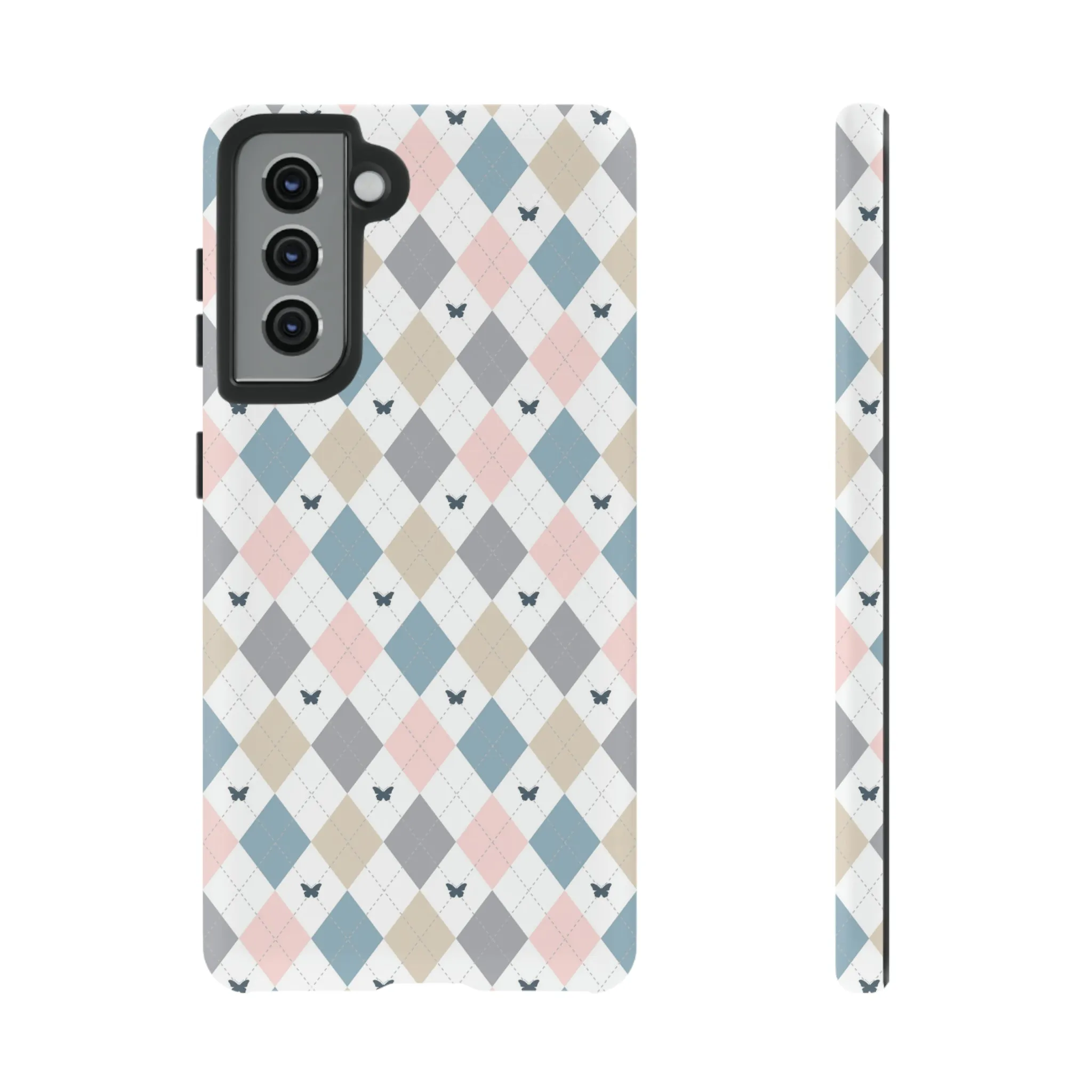 Argyle Pastel Plaid and Butterflies print design Tough Phone Case compatible with a large variety of Samsung models