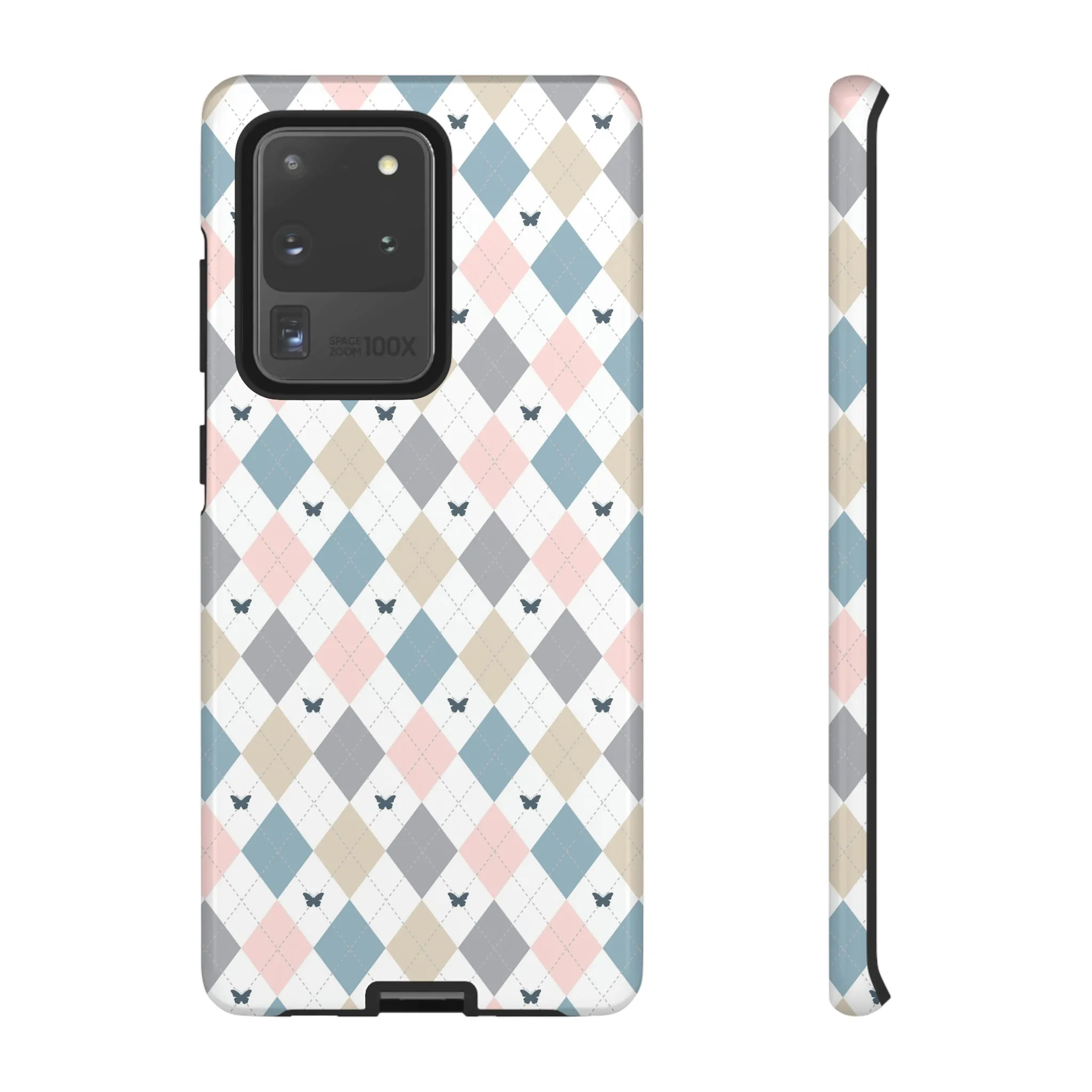 Argyle Pastel Plaid and Butterflies print design Tough Phone Case compatible with a large variety of Samsung models