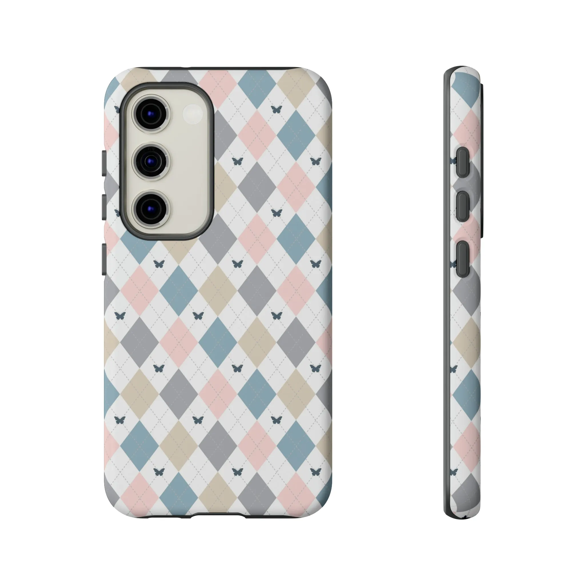 Argyle Pastel Plaid and Butterflies print design Tough Phone Case compatible with a large variety of Samsung models