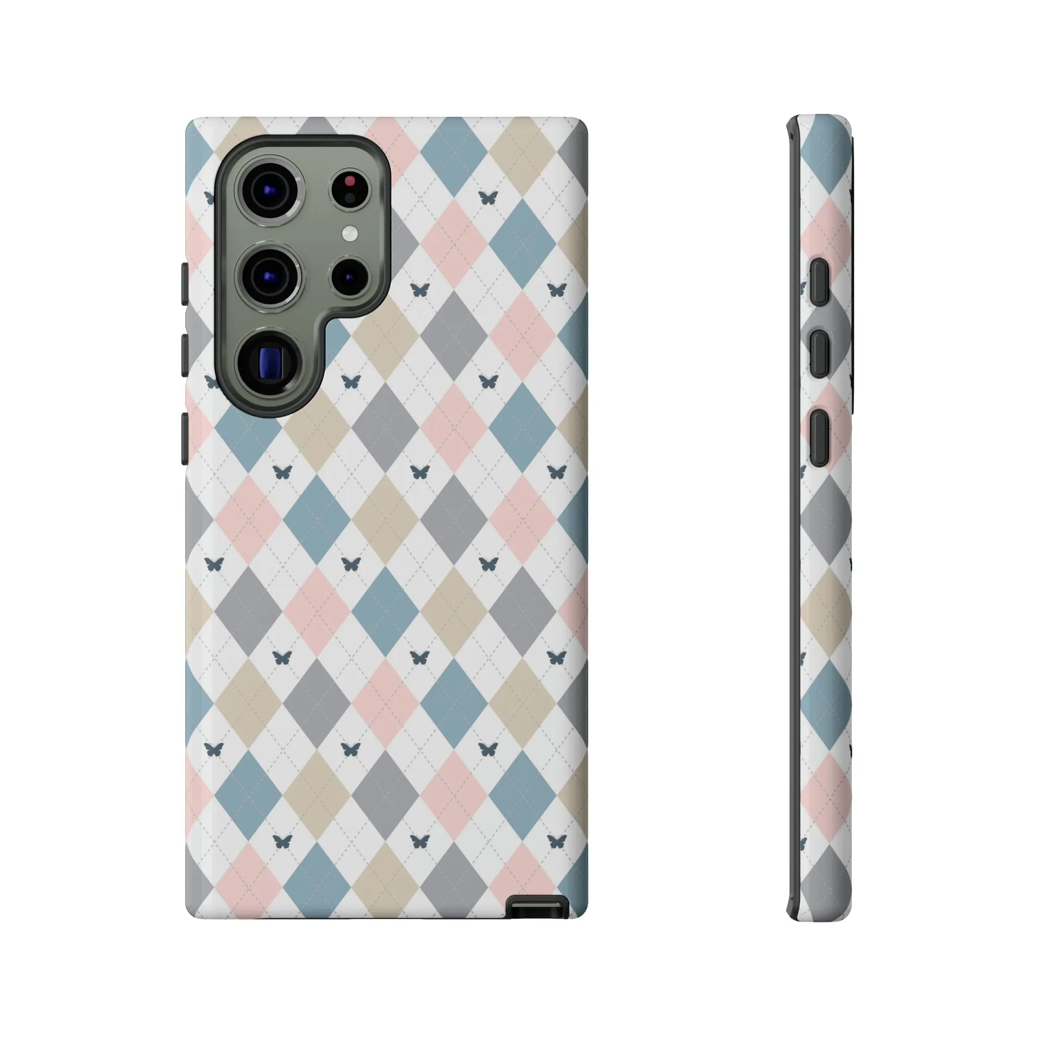 Argyle Pastel Plaid and Butterflies print design Tough Phone Case compatible with a large variety of Samsung models