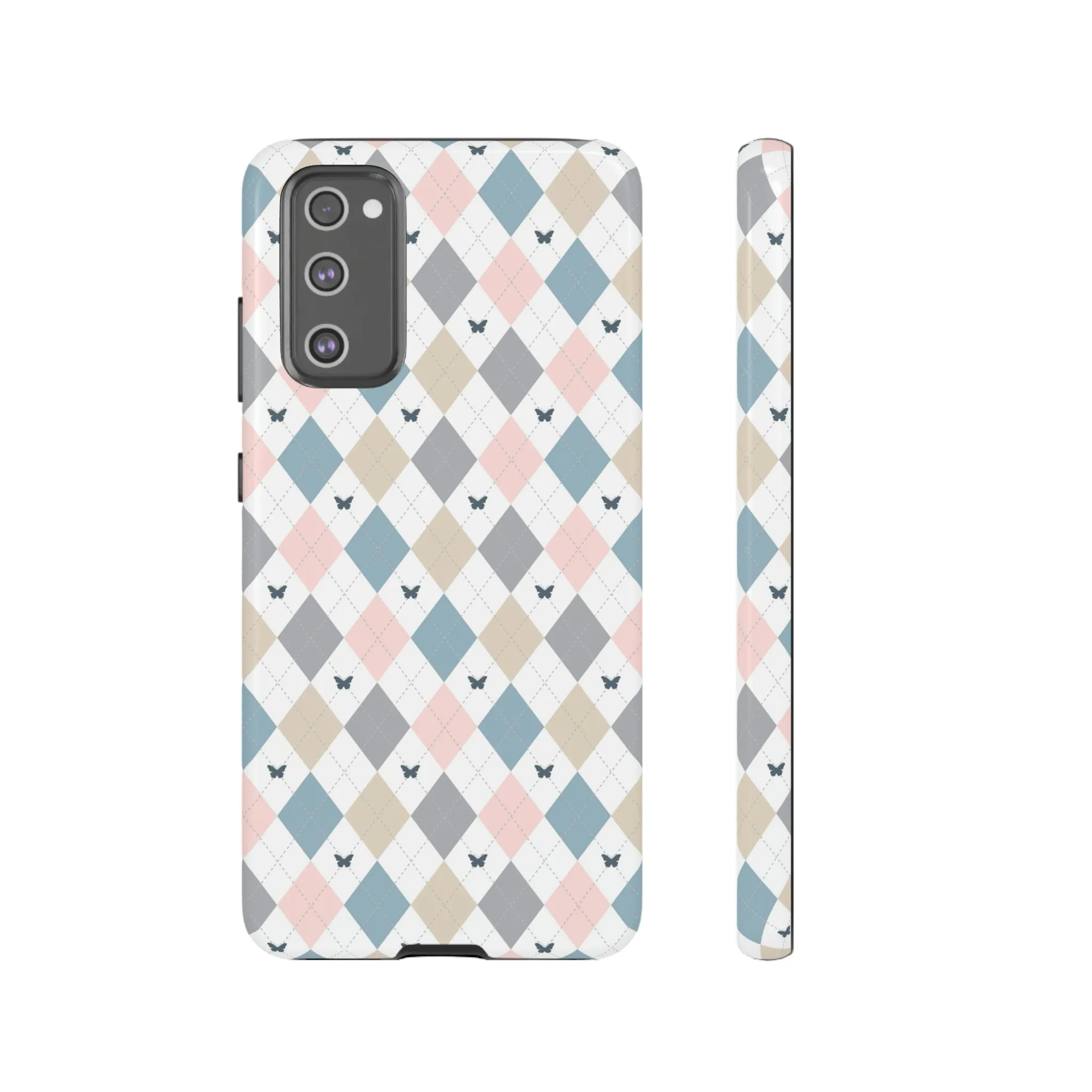 Argyle Pastel Plaid and Butterflies print design Tough Phone Case compatible with a large variety of Samsung models