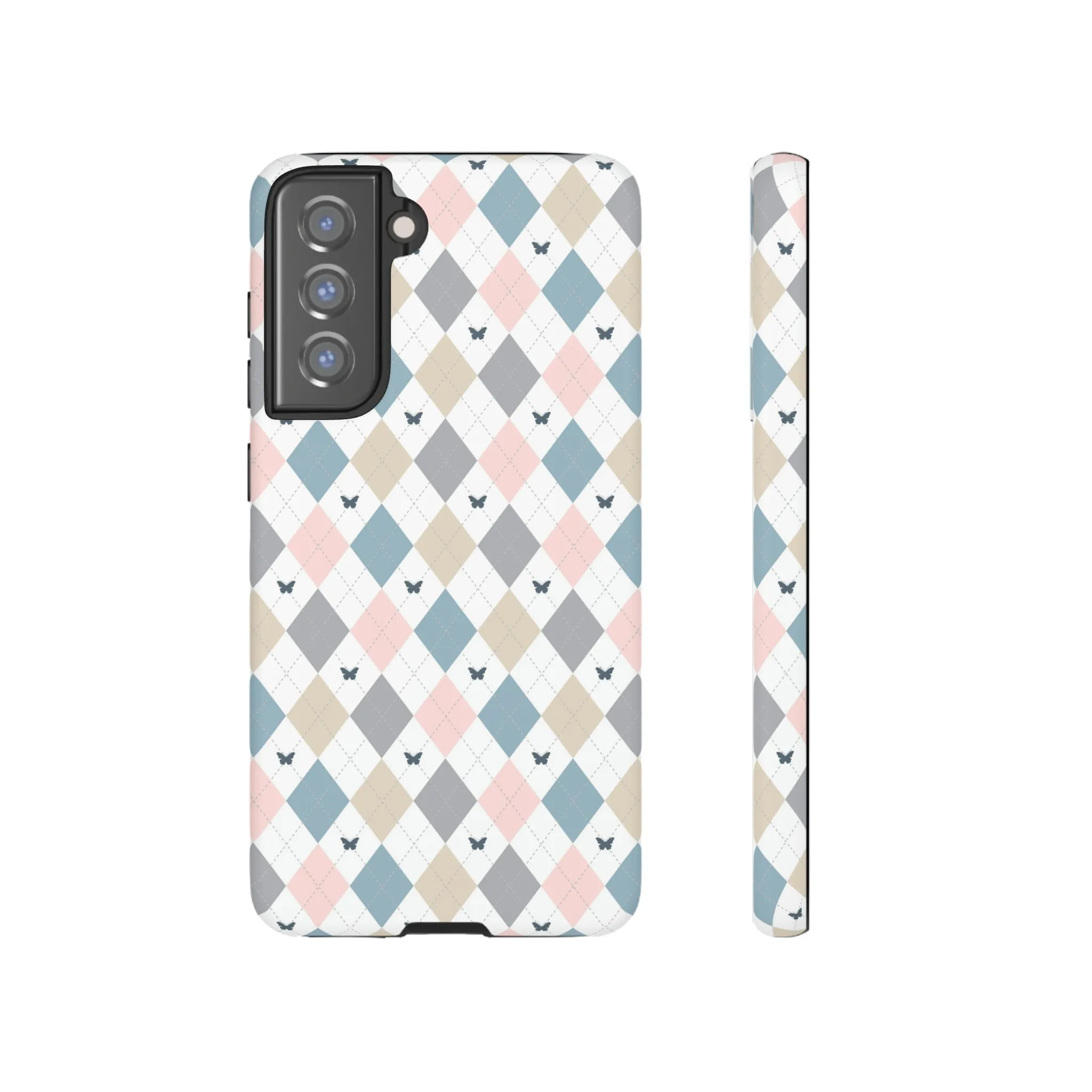 Argyle Pastel Plaid and Butterflies print design Tough Phone Case compatible with a large variety of Samsung models