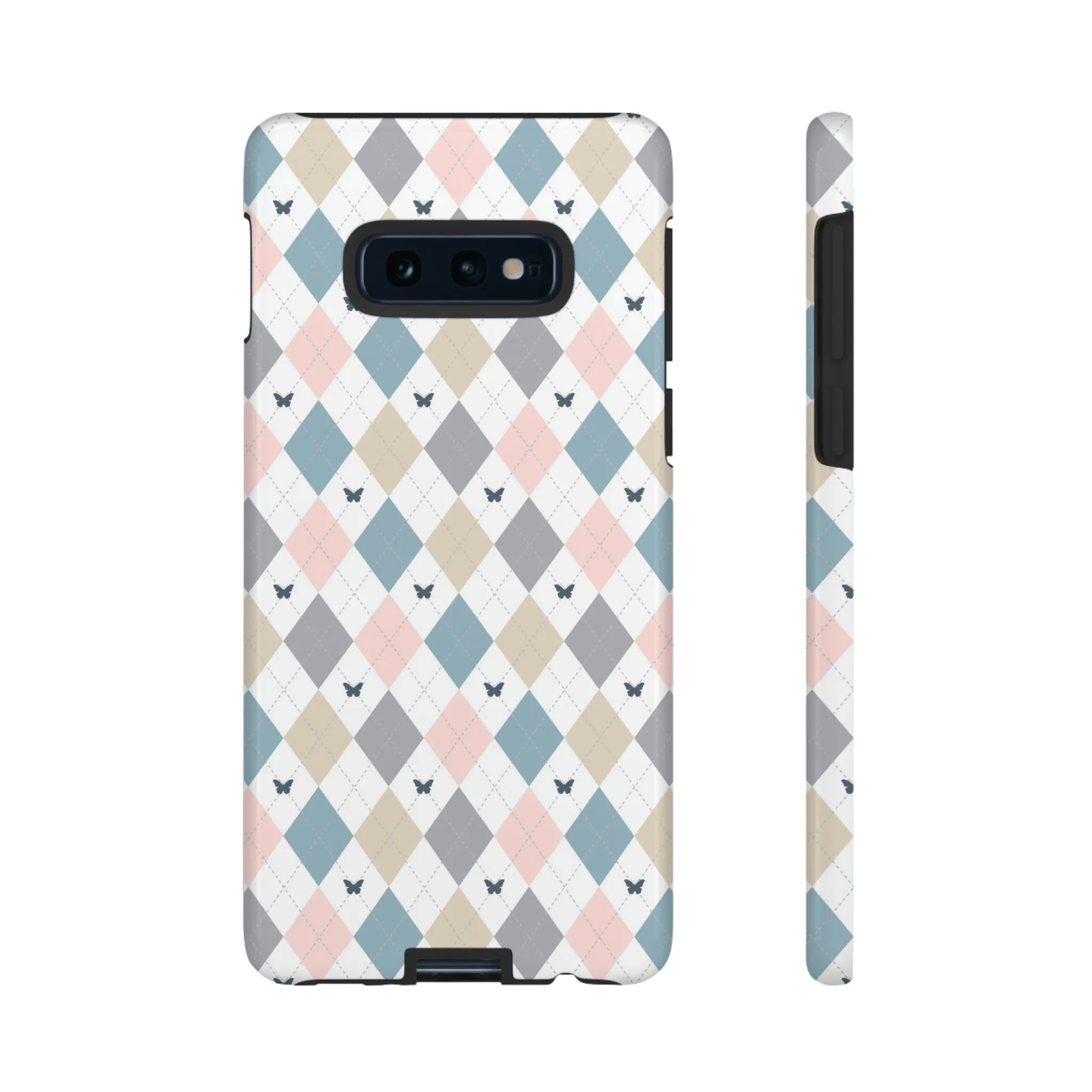 Argyle Pastel Plaid and Butterflies print design Tough Phone Case compatible with a large variety of Samsung models