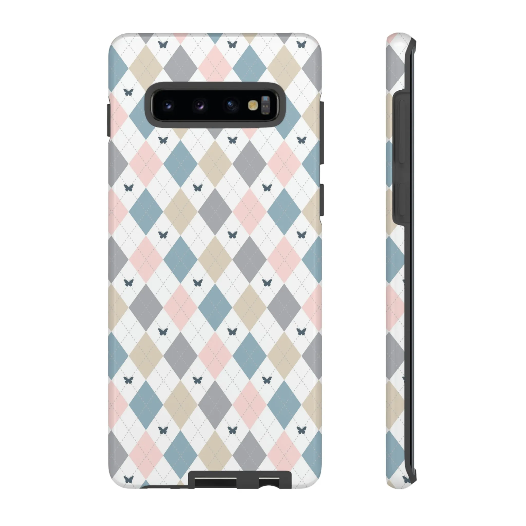 Argyle Pastel Plaid and Butterflies print design Tough Phone Case compatible with a large variety of Samsung models