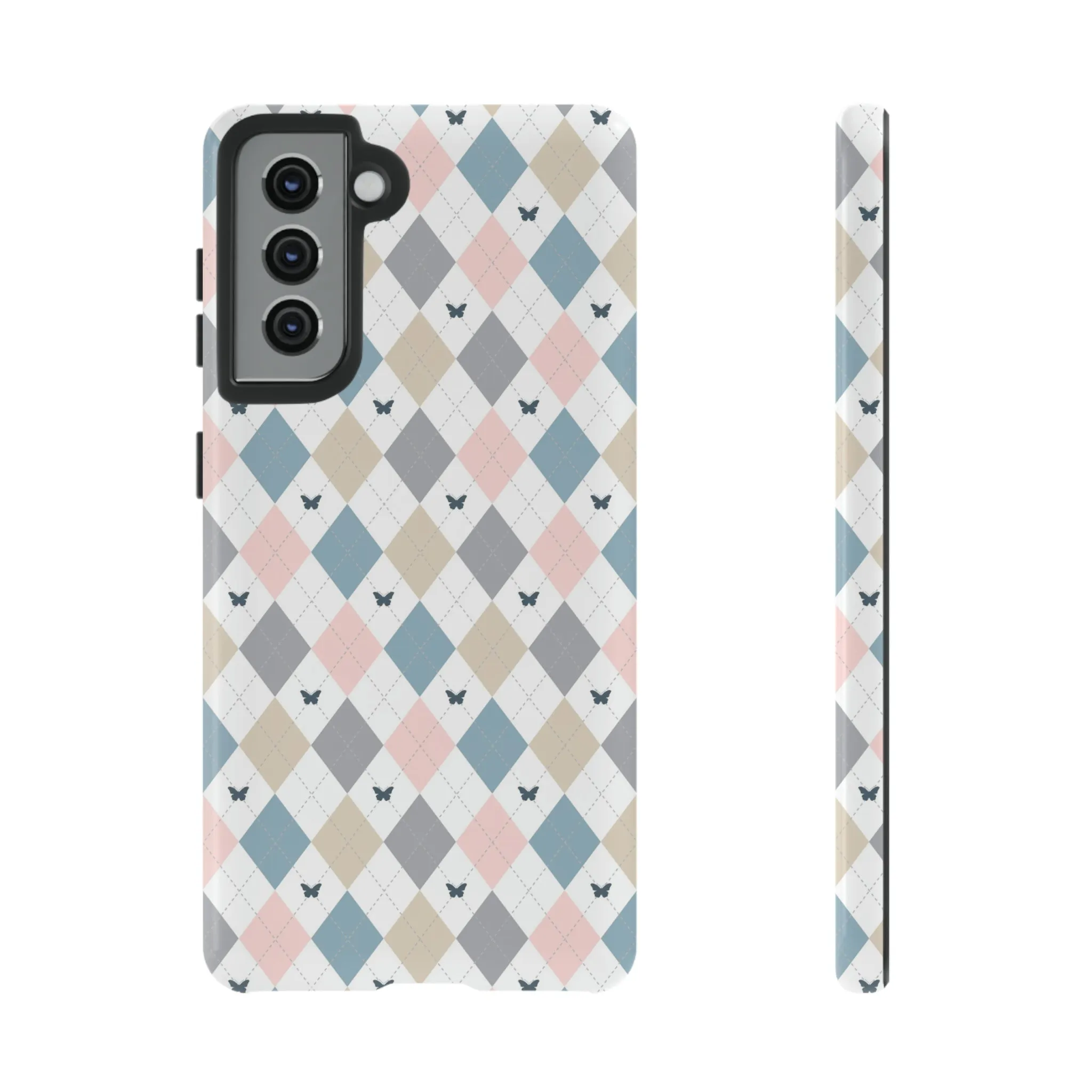 Argyle Pastel Plaid and Butterflies print design Tough Phone Case compatible with a large variety of Samsung models