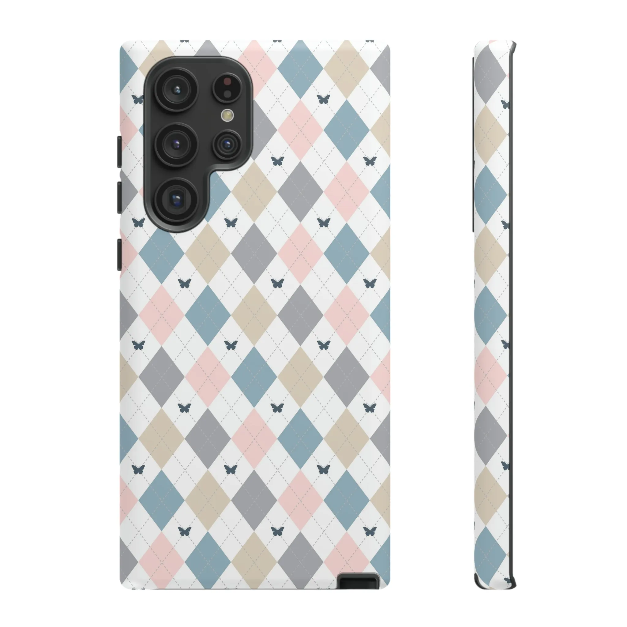 Argyle Pastel Plaid and Butterflies print design Tough Phone Case compatible with a large variety of Samsung models