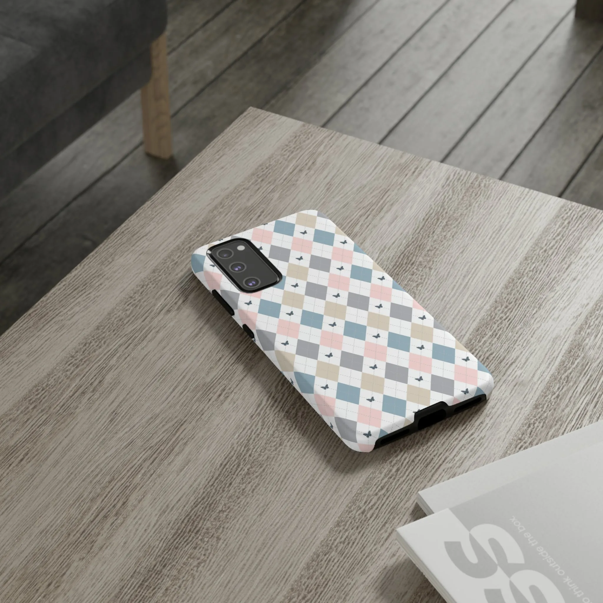 Argyle Pastel Plaid and Butterflies print design Tough Phone Case compatible with a large variety of Samsung models