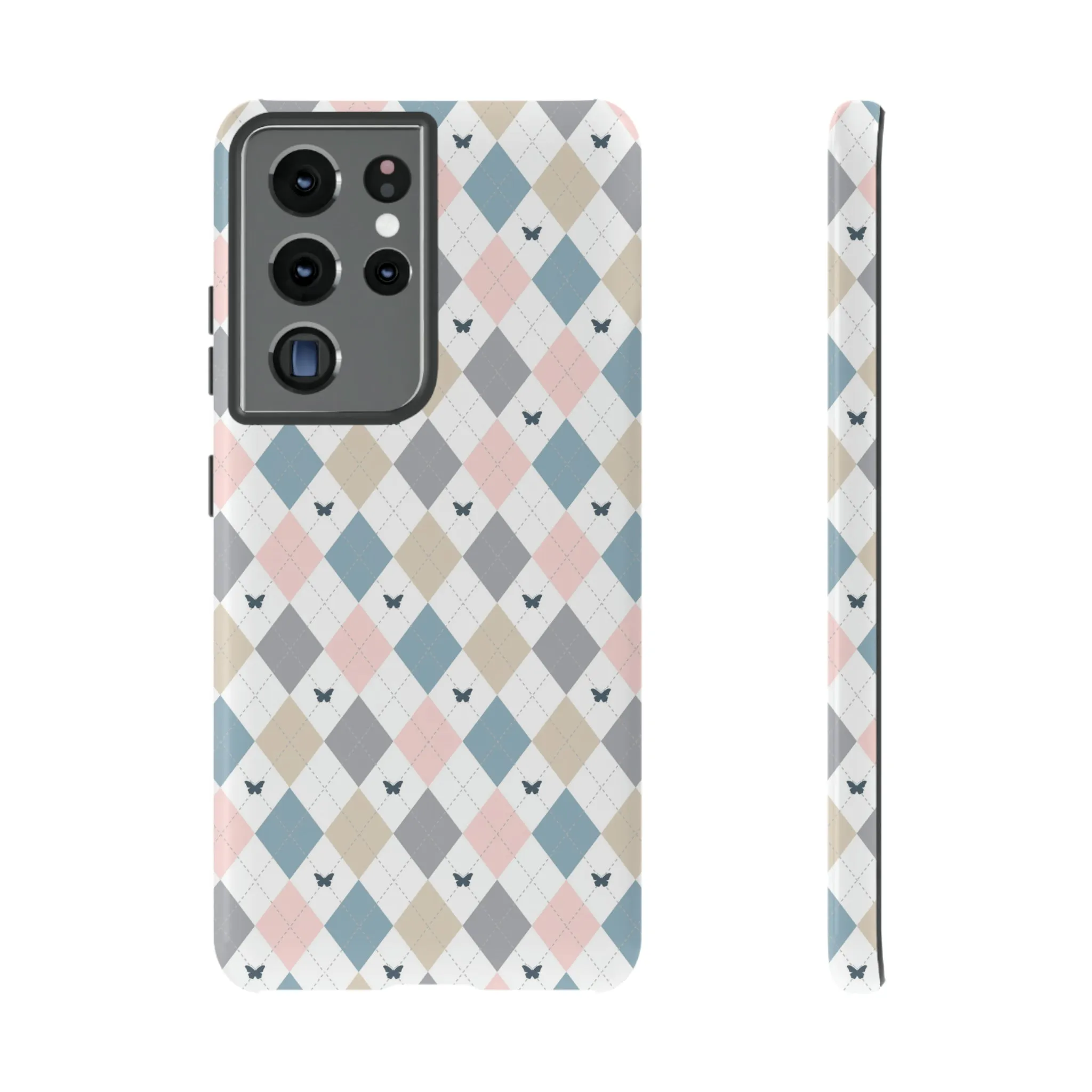 Argyle Pastel Plaid and Butterflies print design Tough Phone Case compatible with a large variety of Samsung models