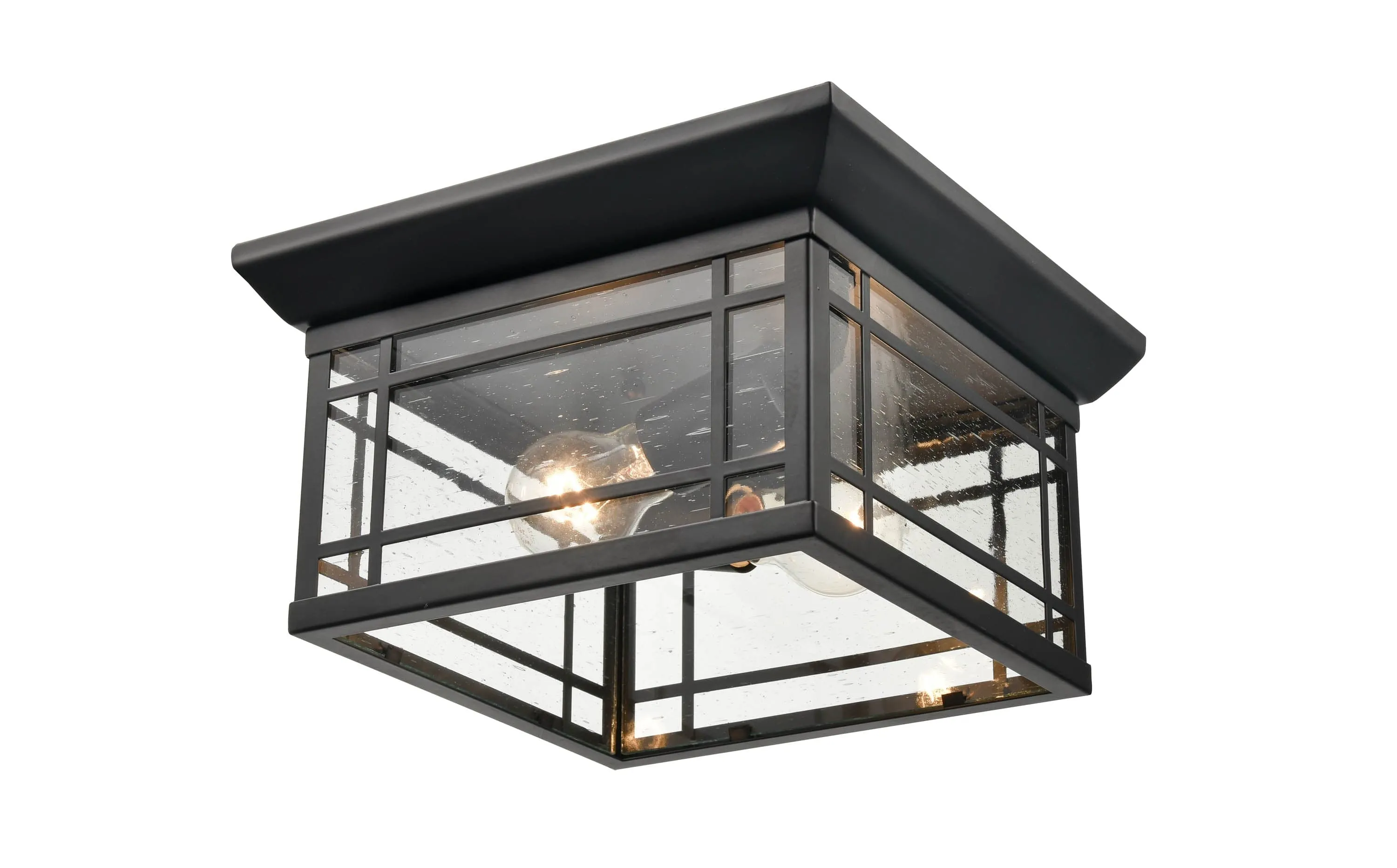 Armington Outdoor Flush Mount Fixture - Powder Coated Black - Clear Seeded Glass - 11in. Diameter - E26 Medium Base