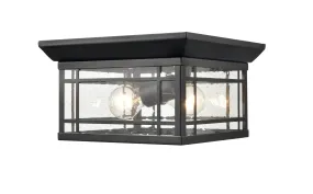 Armington Outdoor Flush Mount Fixture - Powder Coated Black - Clear Seeded Glass - 11in. Diameter - E26 Medium Base