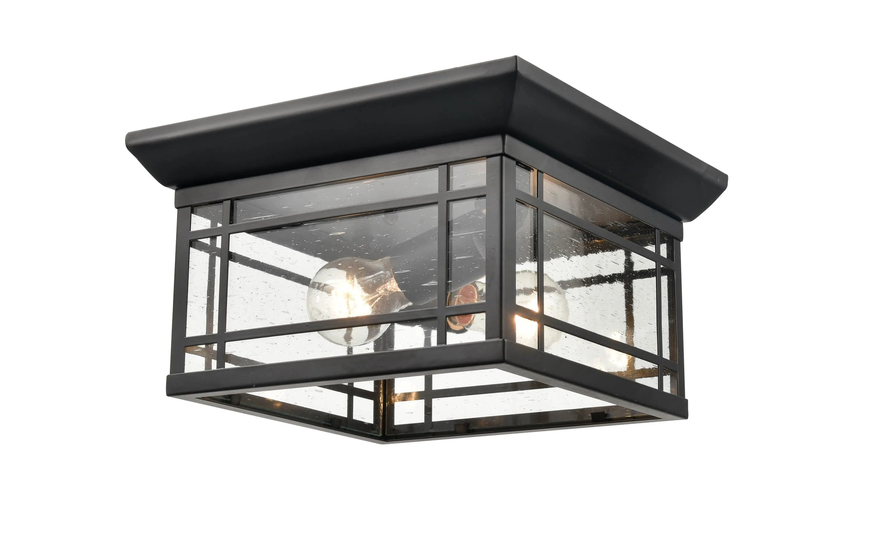 Armington Outdoor Flush Mount Fixture - Powder Coated Black - Clear Seeded Glass - 11in. Diameter - E26 Medium Base