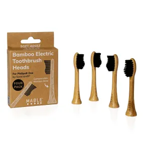 Bamboo Toothbrush Head compatible with Phillips One: Pack of 4