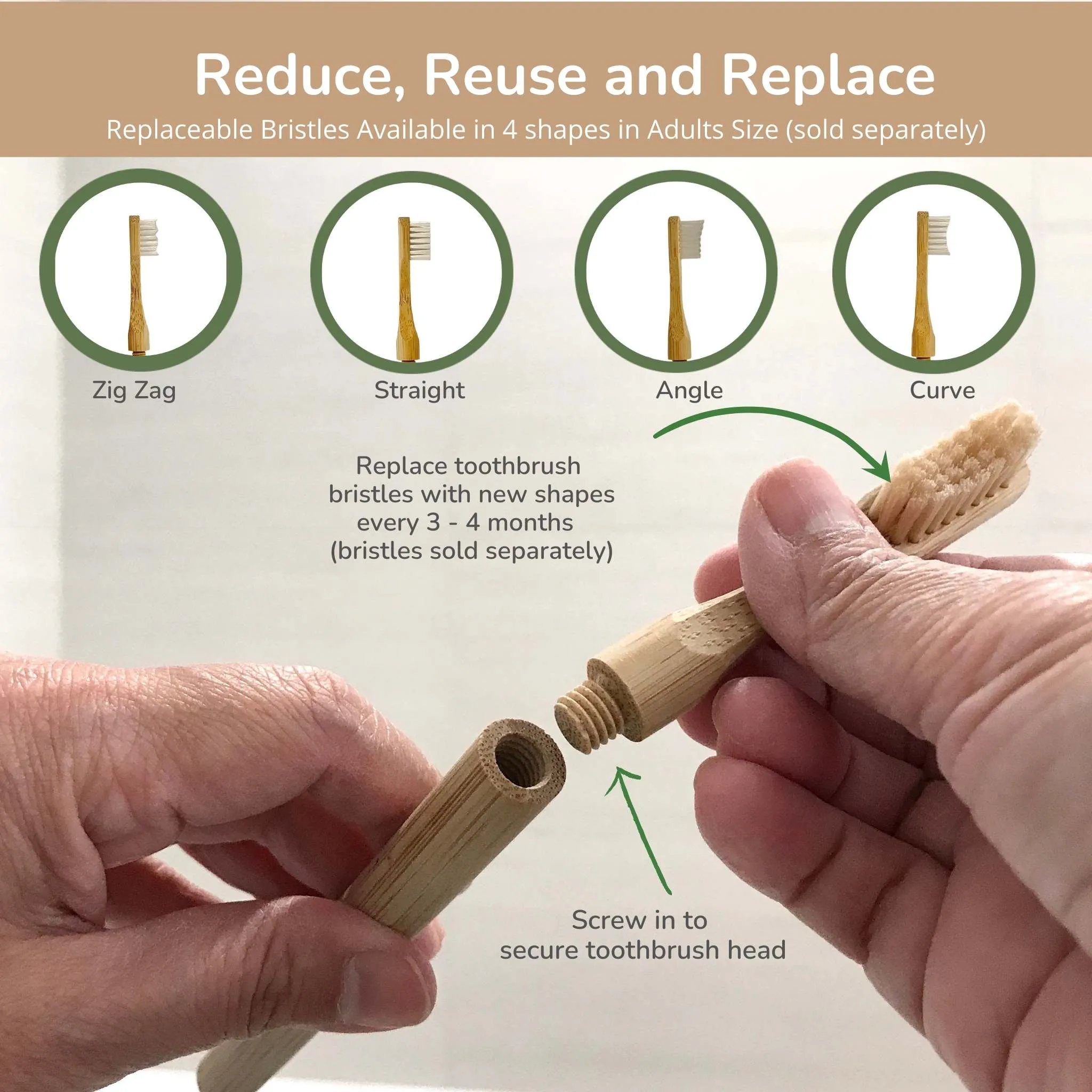 Bamboo Toothbrush Replaceable Bristle Adult's & Kid's Size (2 pack)