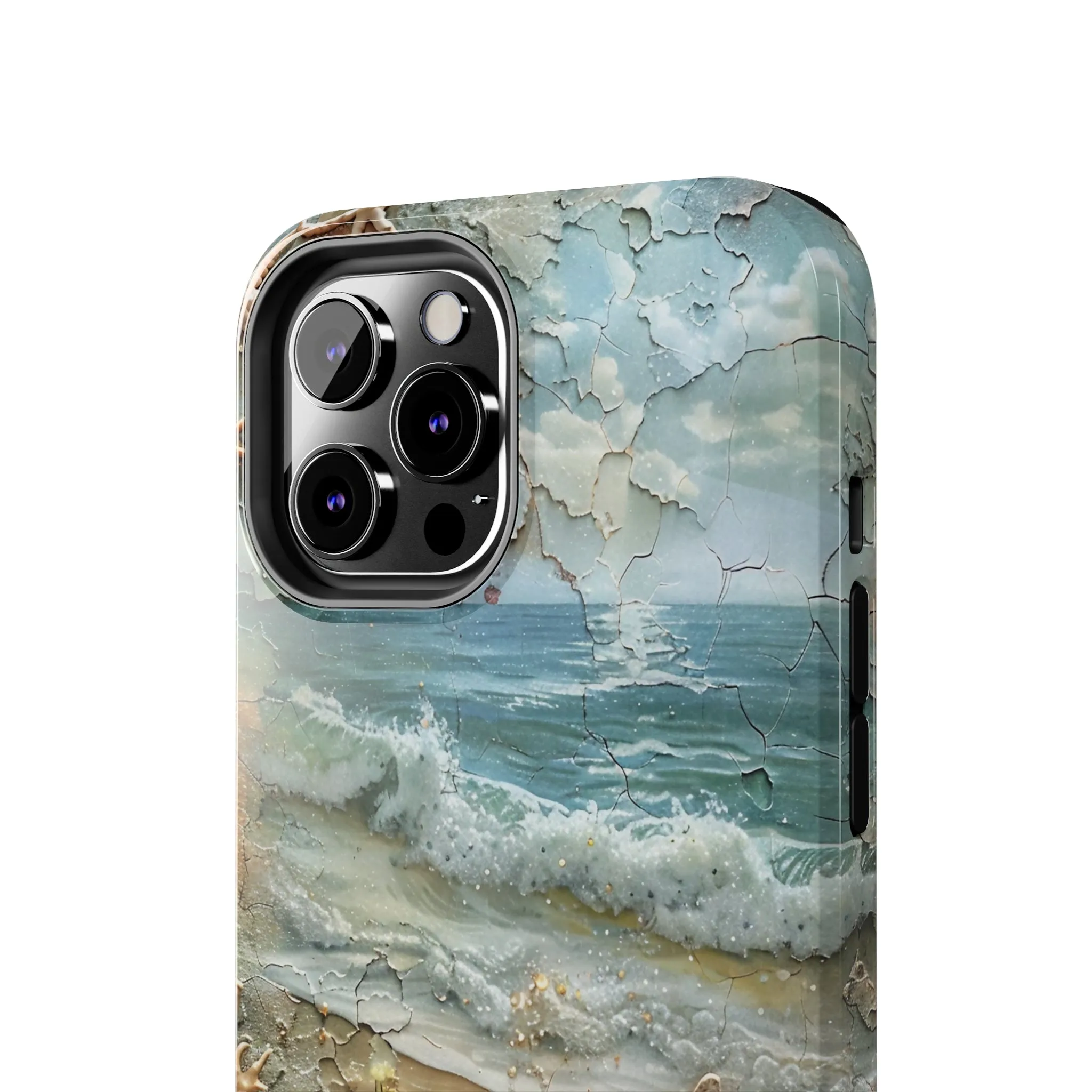 Beach Inspired iPhone Case, Ocean Waves Starfish Shell Art, Protective Phone Cover, Unique Coastal Design, Trendy Sea Life Accessory, Tough iPhone Case