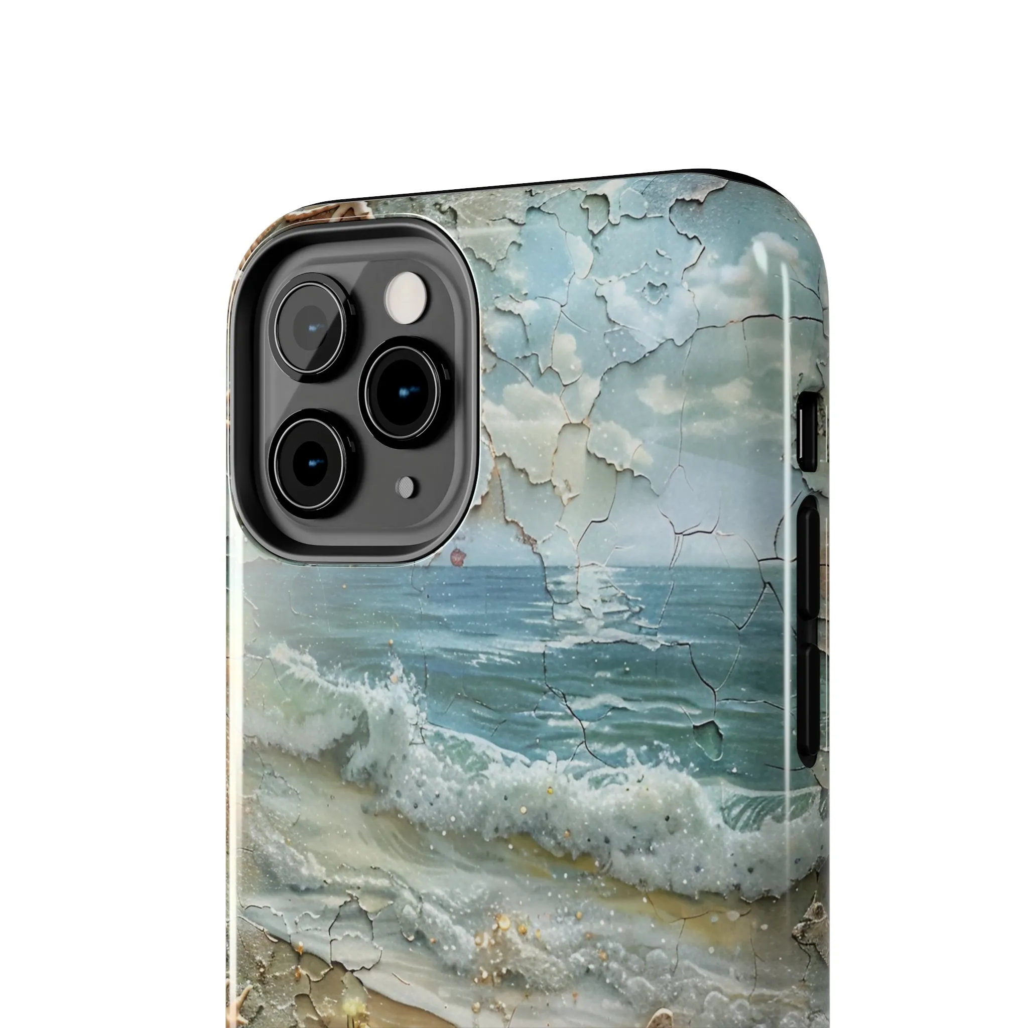 Beach Inspired iPhone Case, Ocean Waves Starfish Shell Art, Protective Phone Cover, Unique Coastal Design, Trendy Sea Life Accessory, Tough iPhone Case